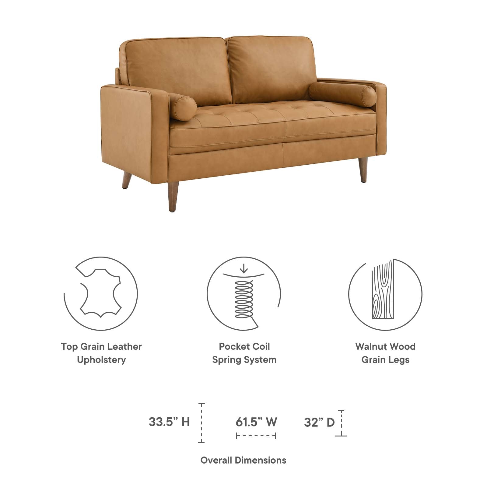 Modway Loveseats - Valour Leather Loveseat Tan