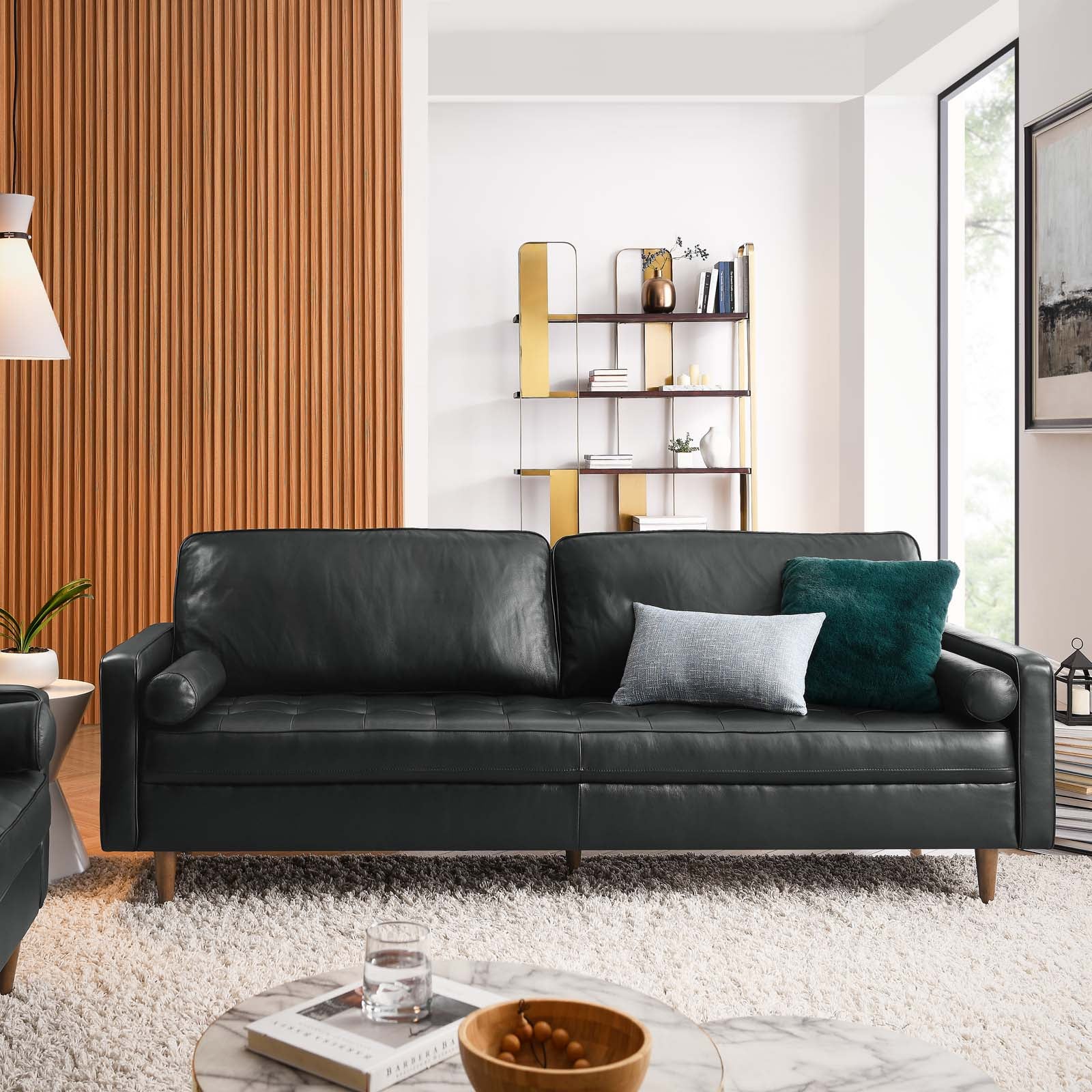 Modway Sofas & Couches - Valour 88" Leather Sofa Black