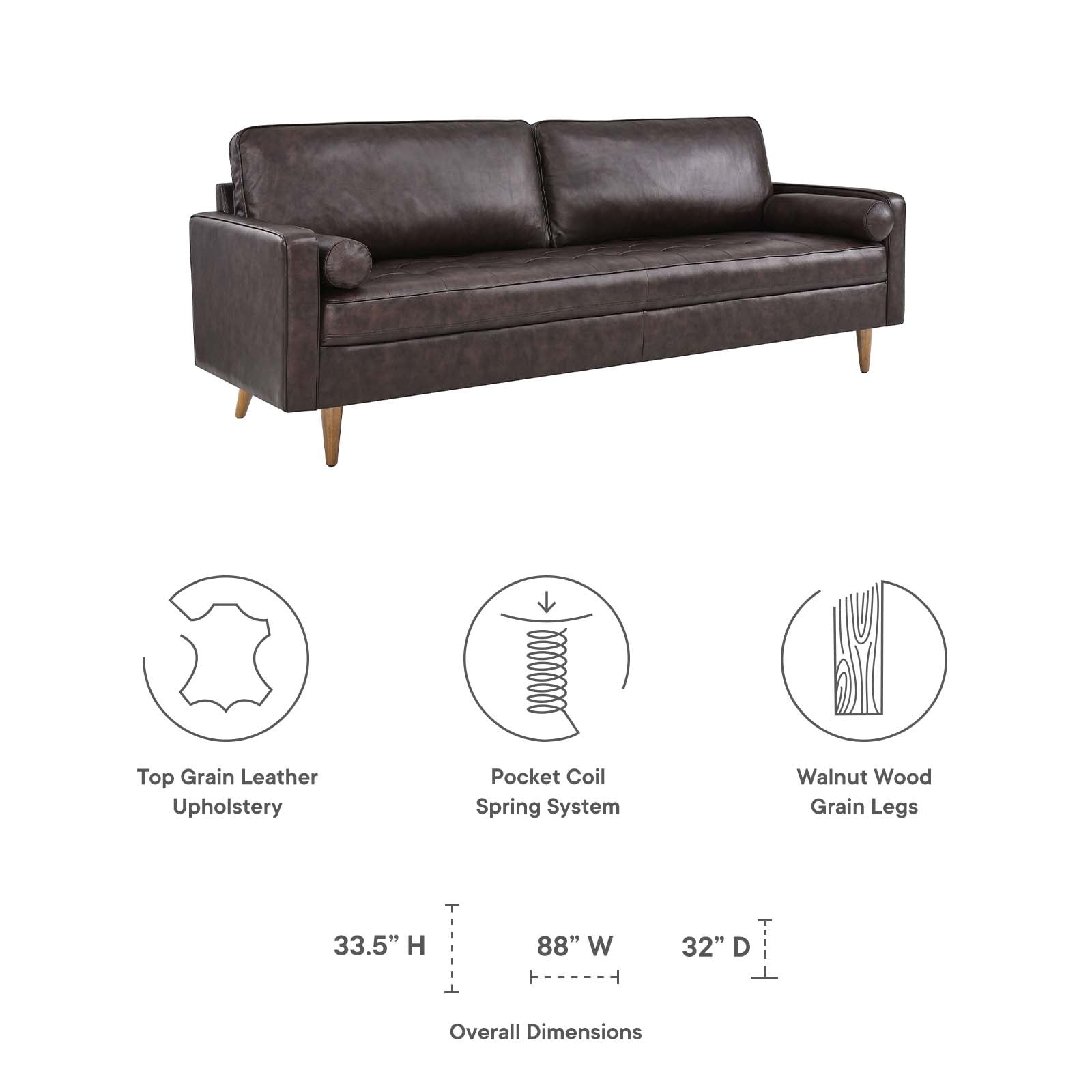 Modway Sofas & Couches - Valour 88" Leather Sofa Brown