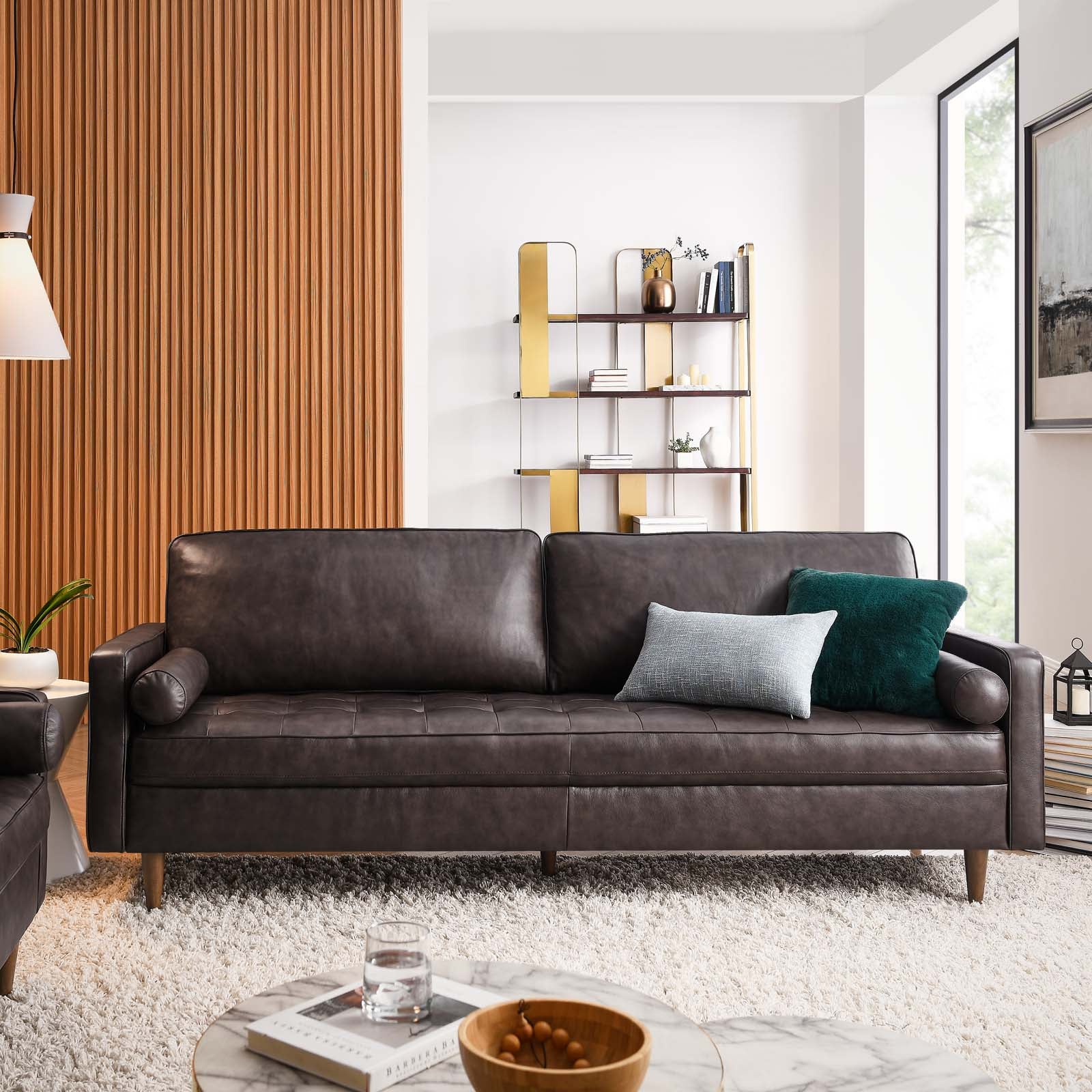 Modway Sofas & Couches - Valour 88" Leather Sofa Brown