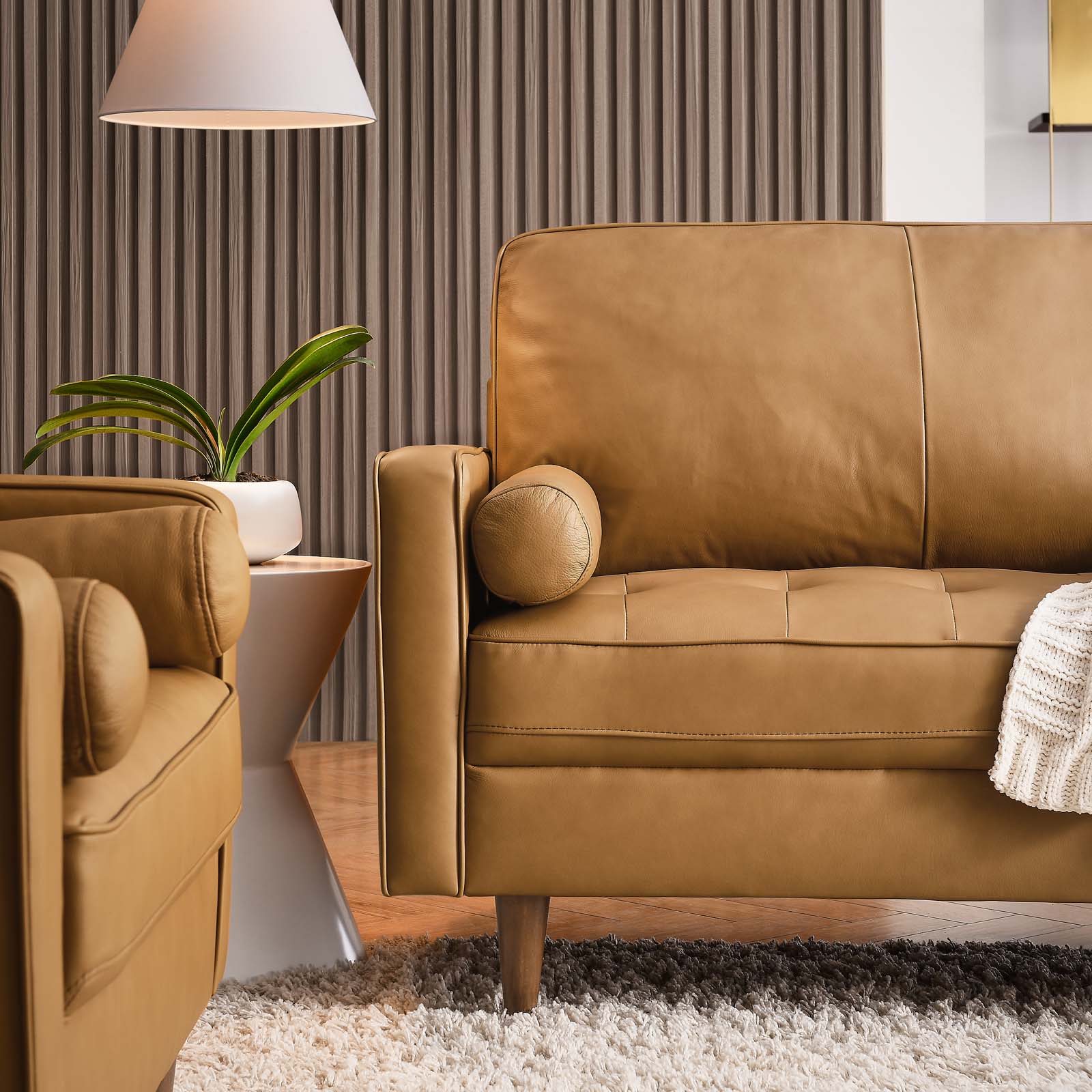 Modway Sofas & Couches - Valour 88" Leather Sofa Tan