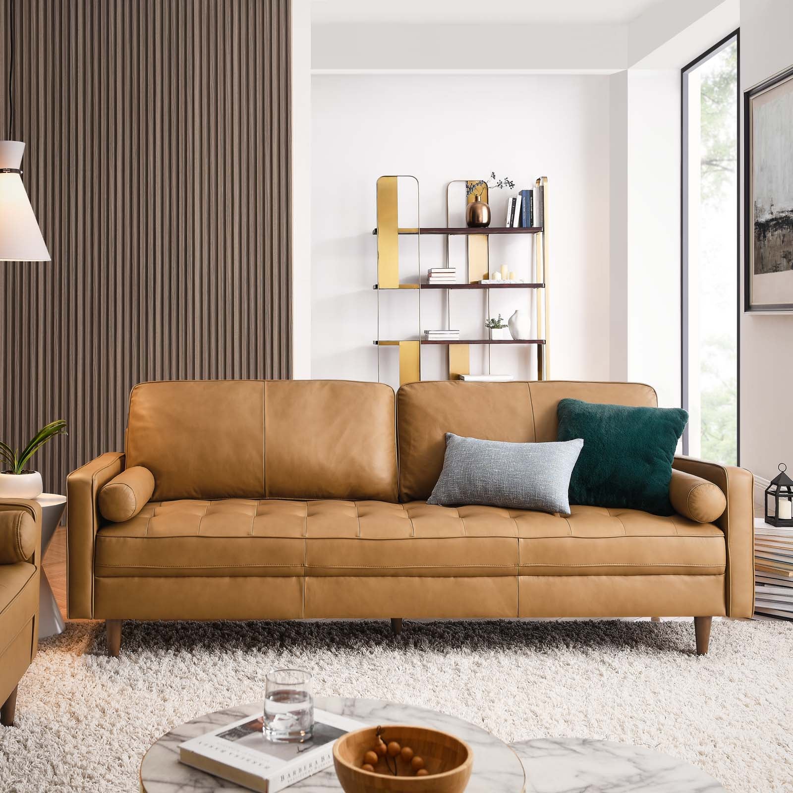 Modway Sofas & Couches - Valour 88" Leather Sofa Tan