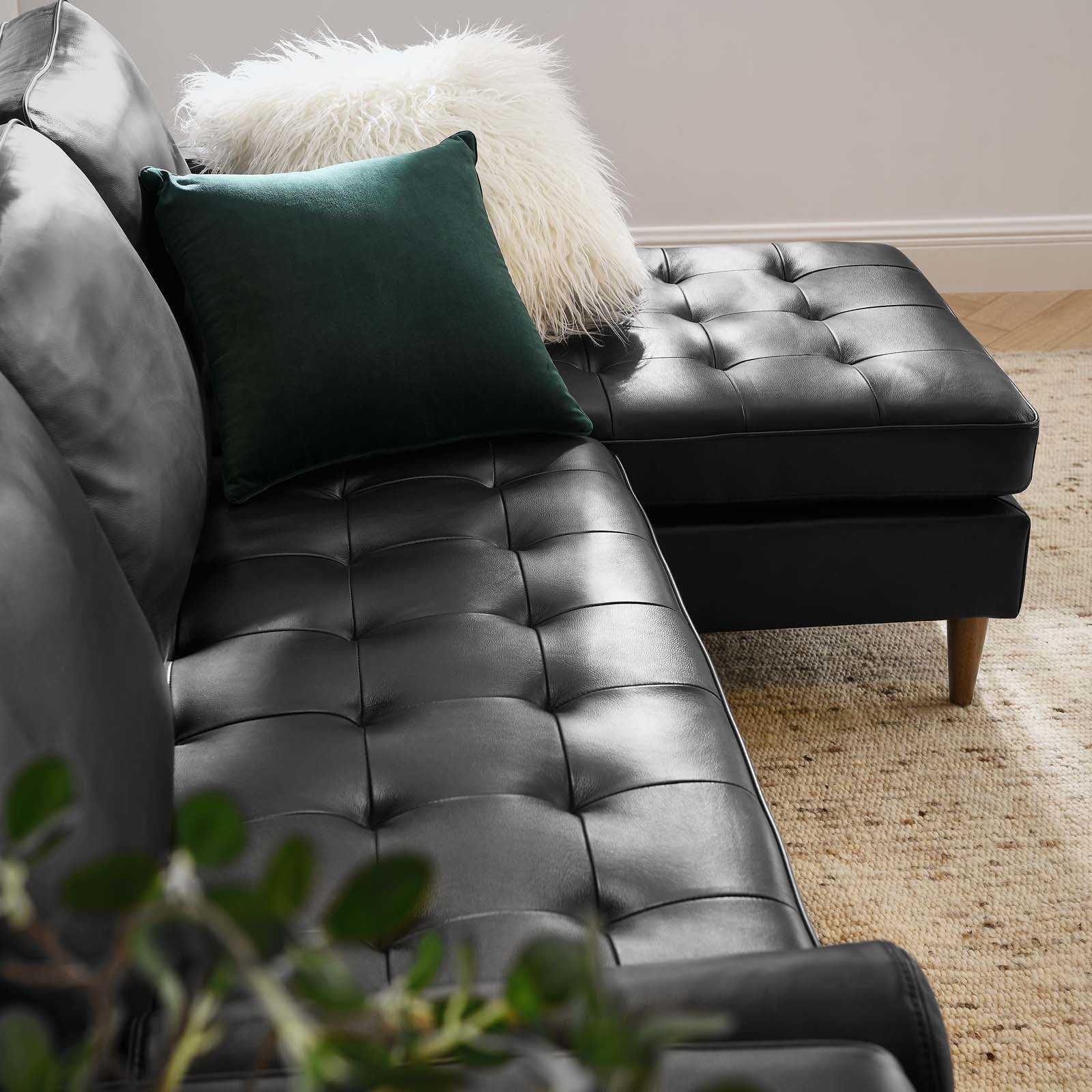 Modway Sectional Sofas - Valour 78" Leather Apartment Sectional Sofa Black