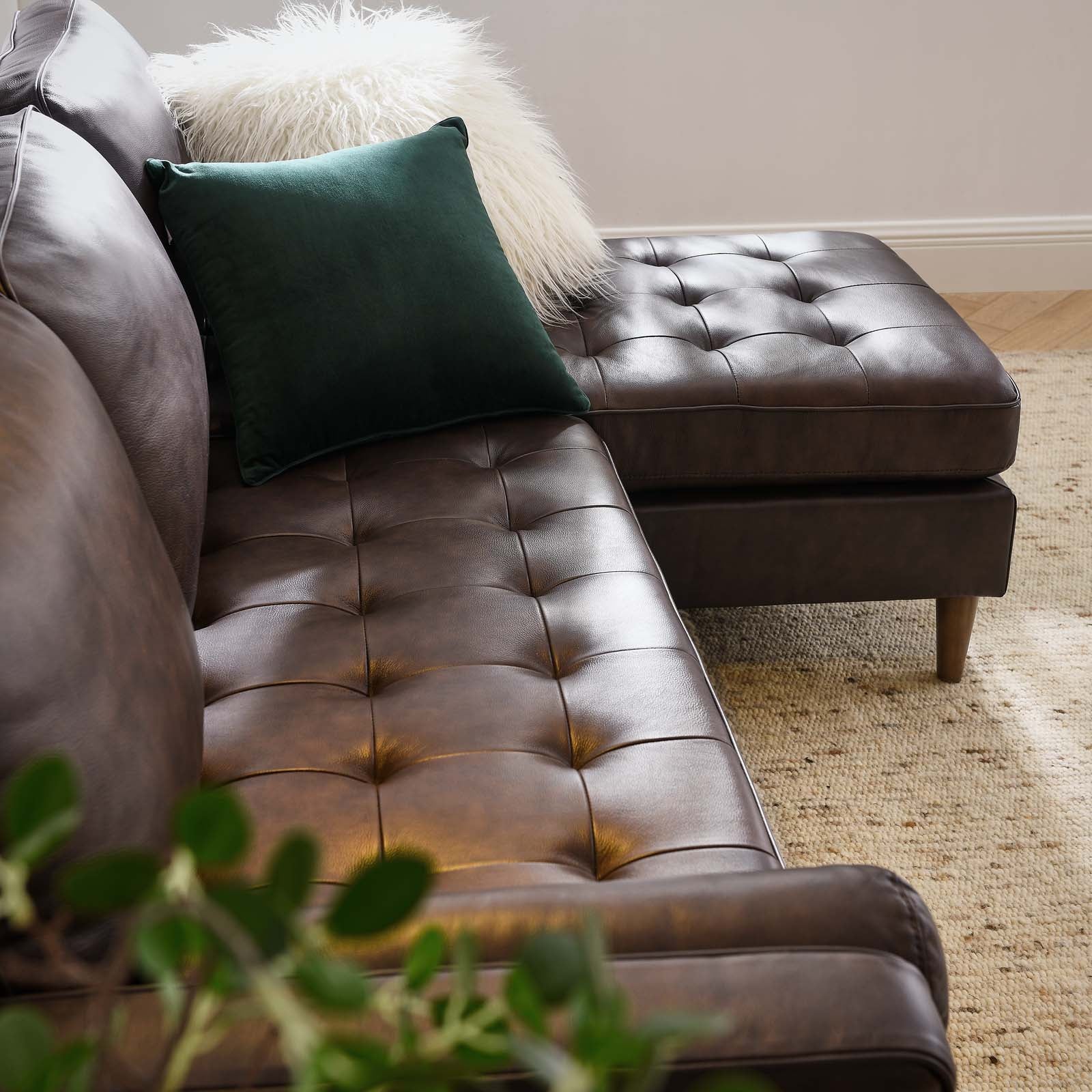 Modway Sectional Sofas - Valour 78" Leather Apartment Sectional Sofa Brown