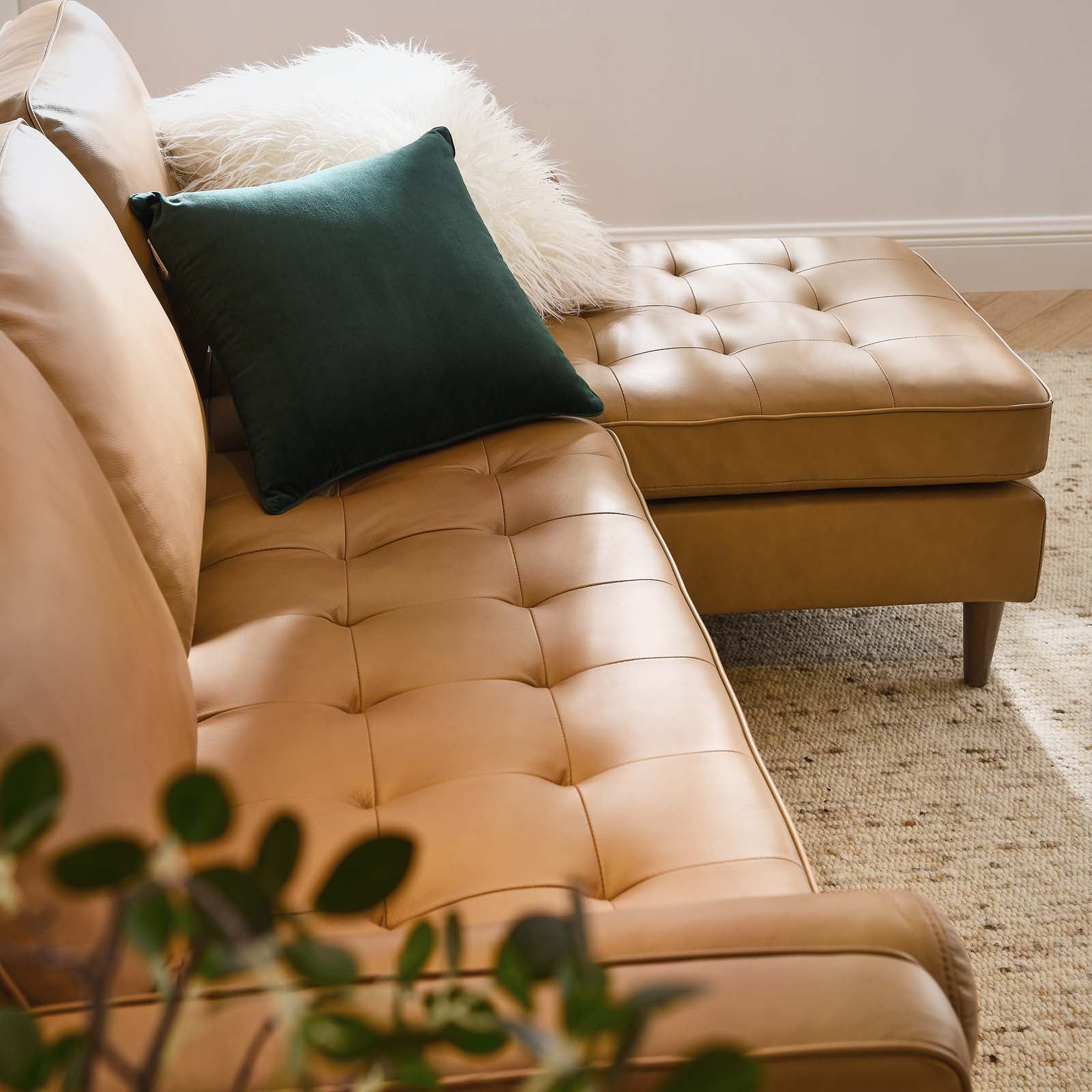 Modway Sectional Sofas - Valour 78" Leather Apartment Sectional Sofa Tan