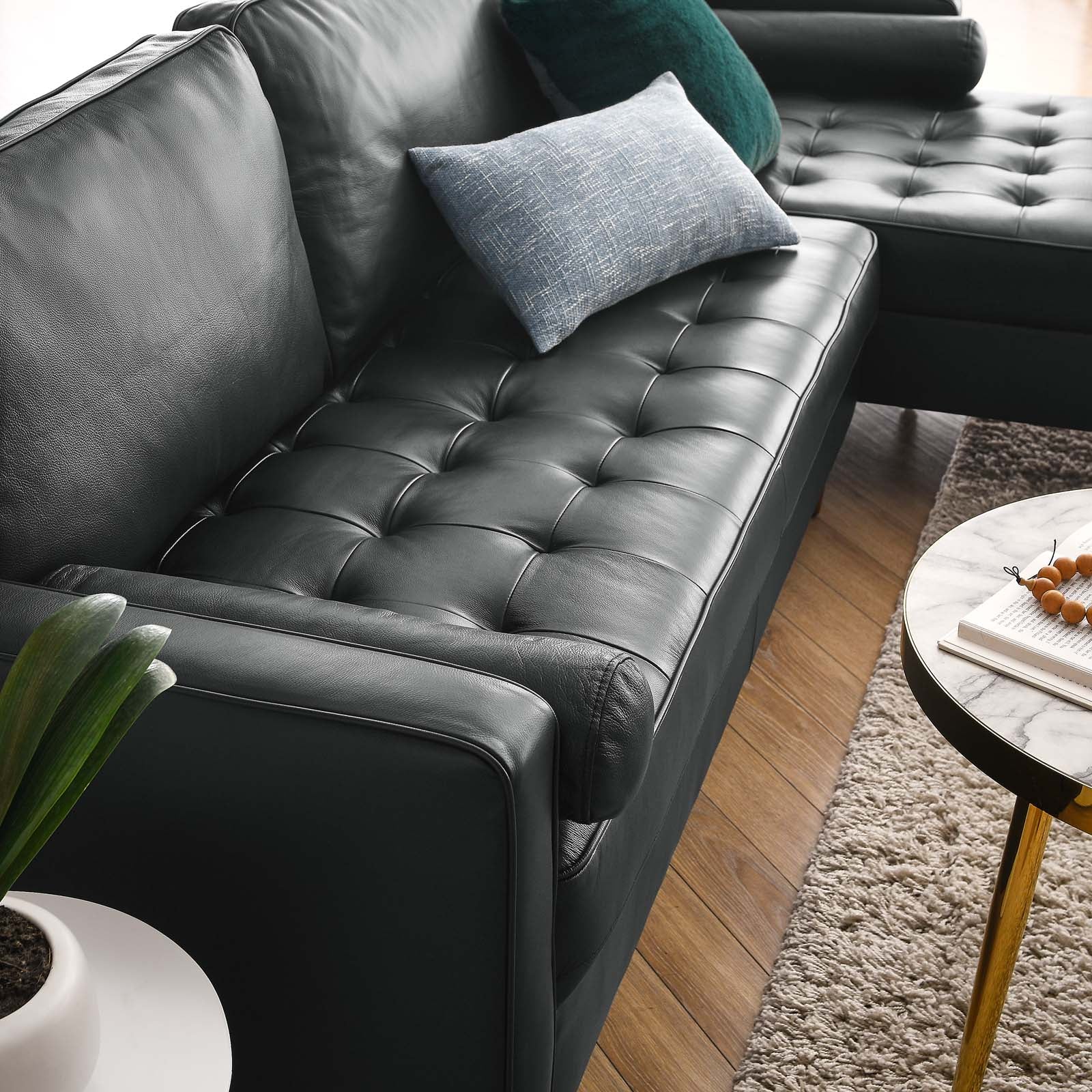 Modway Sectional Sofas - Valour 98" Leather Sectional Sofa Black