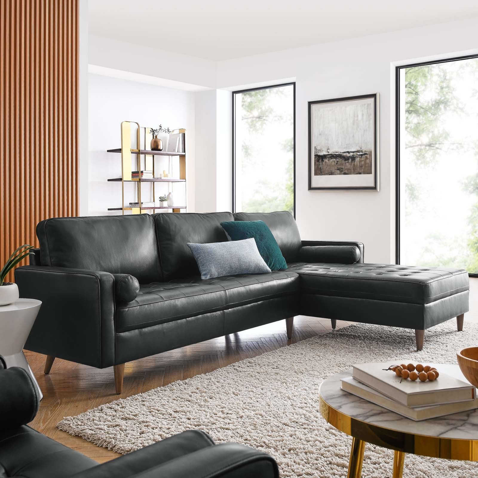 Modway Sectional Sofas - Valour 98" Leather Sectional Sofa Black