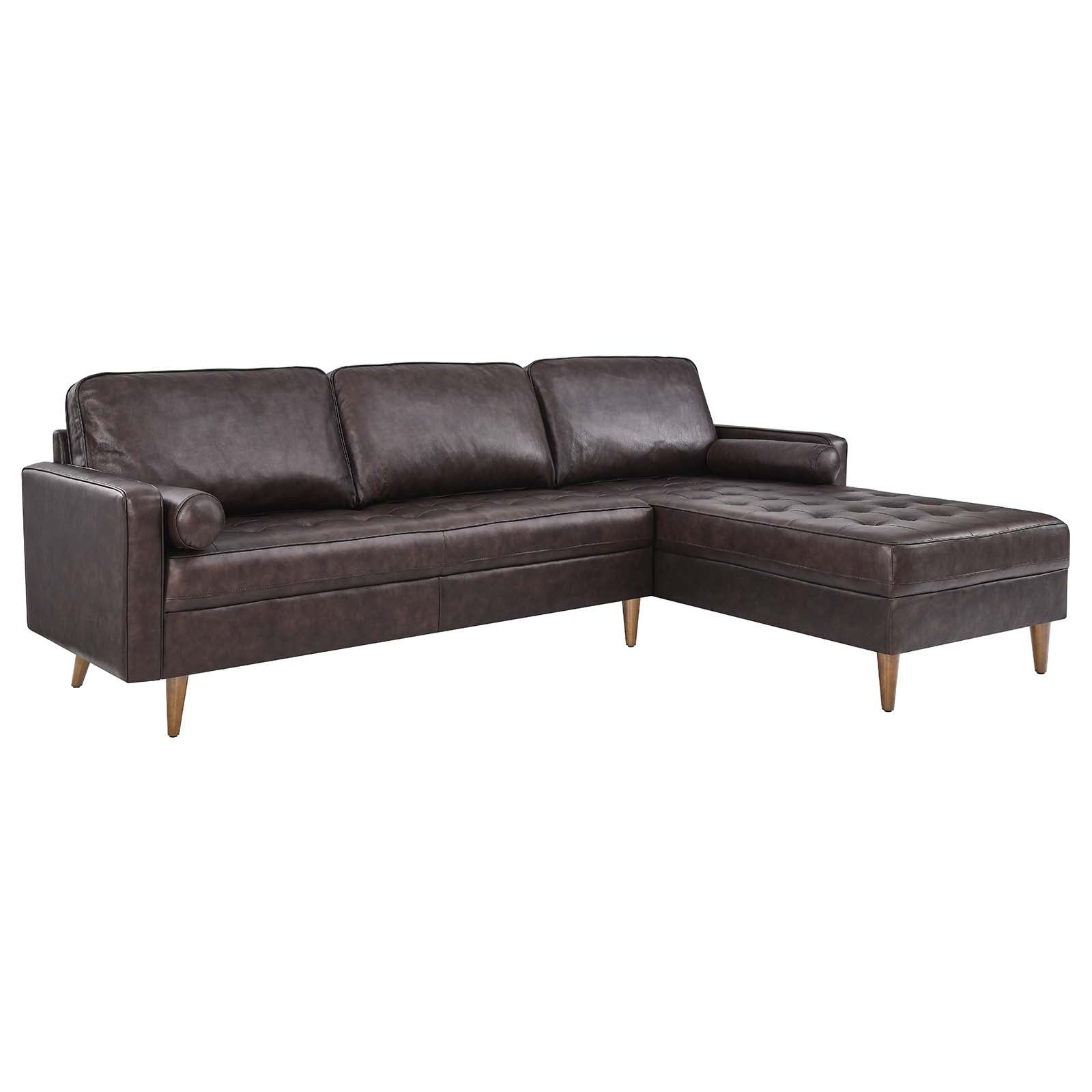 Modway Sectional Sofas - Valour 98" Leather Sectional Sofa Brown