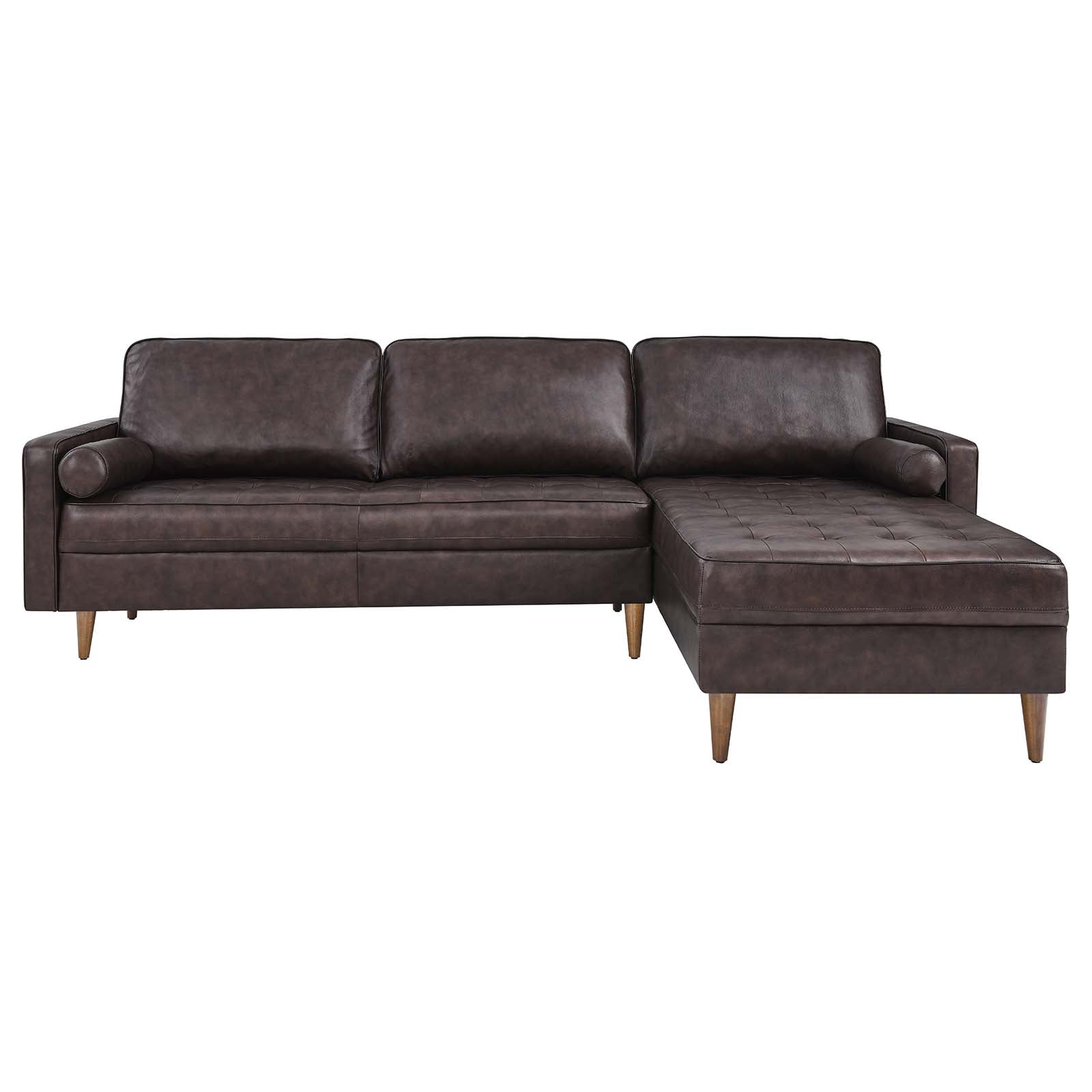 Modway Sectional Sofas - Valour 98" Leather Sectional Sofa Brown