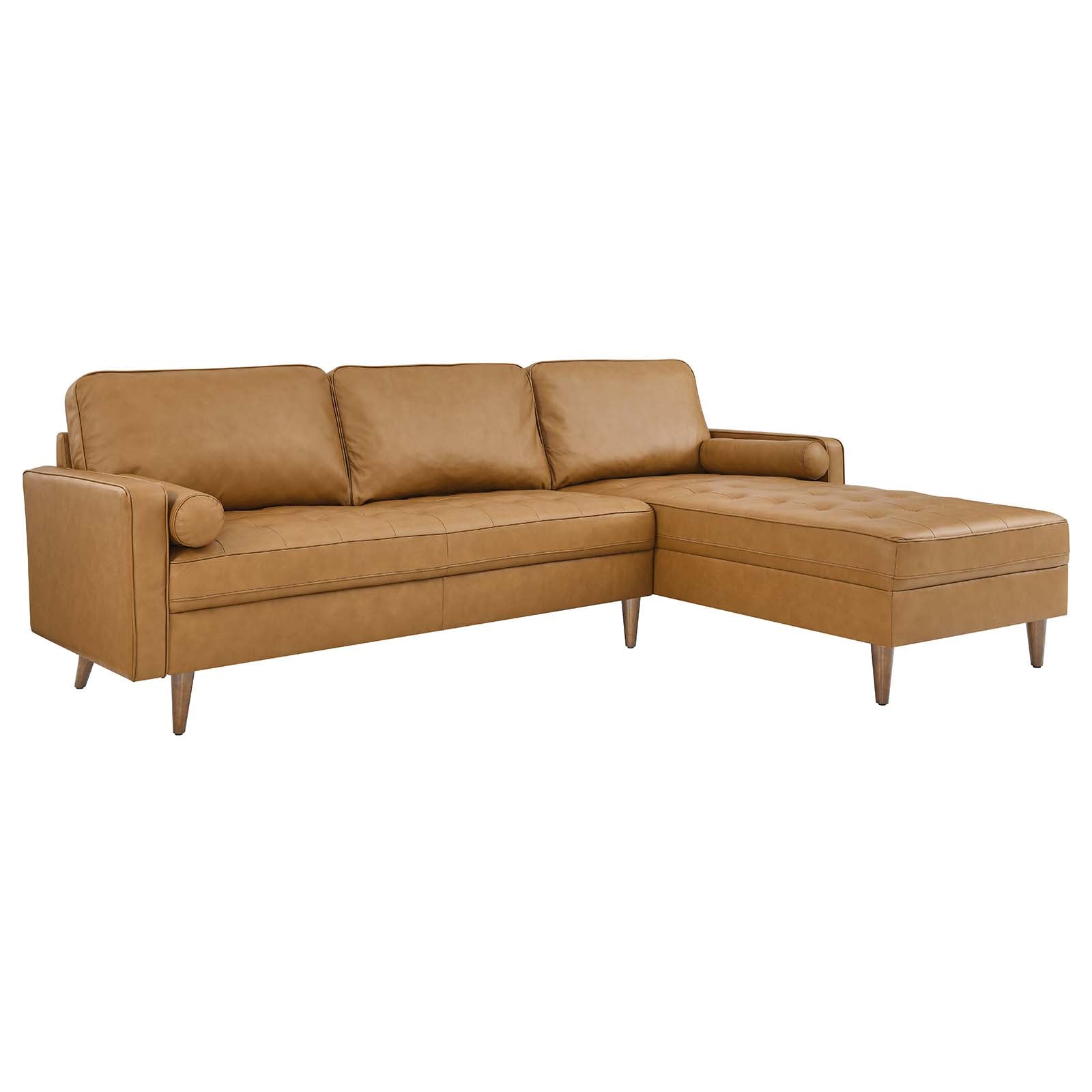 Modway Sectional Sofas - Valour 98" Leather Sectional Sofa Tan