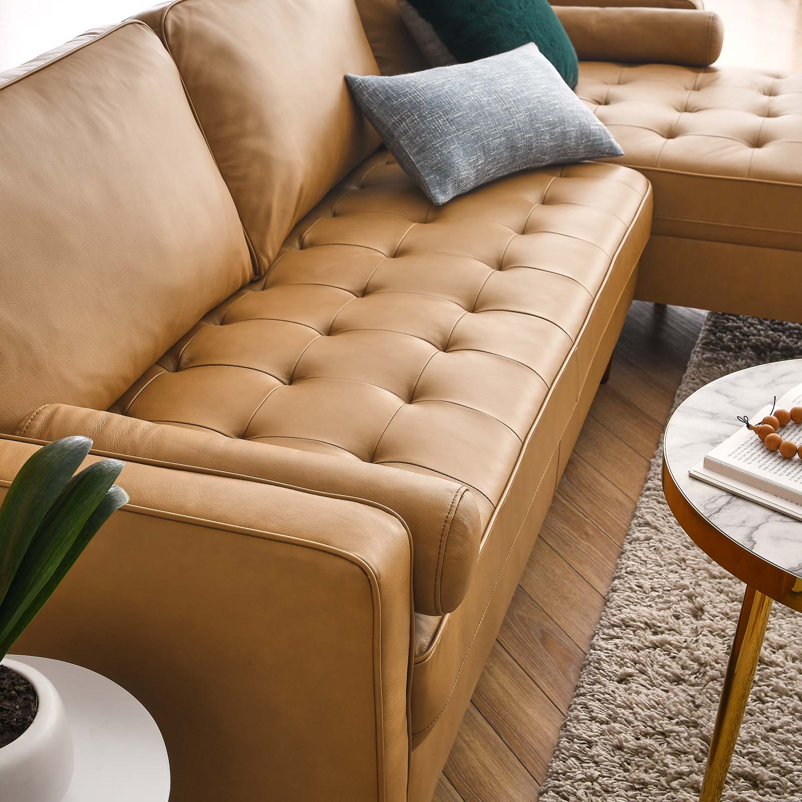 Modway Sectional Sofas - Valour 98" Leather Sectional Sofa Tan