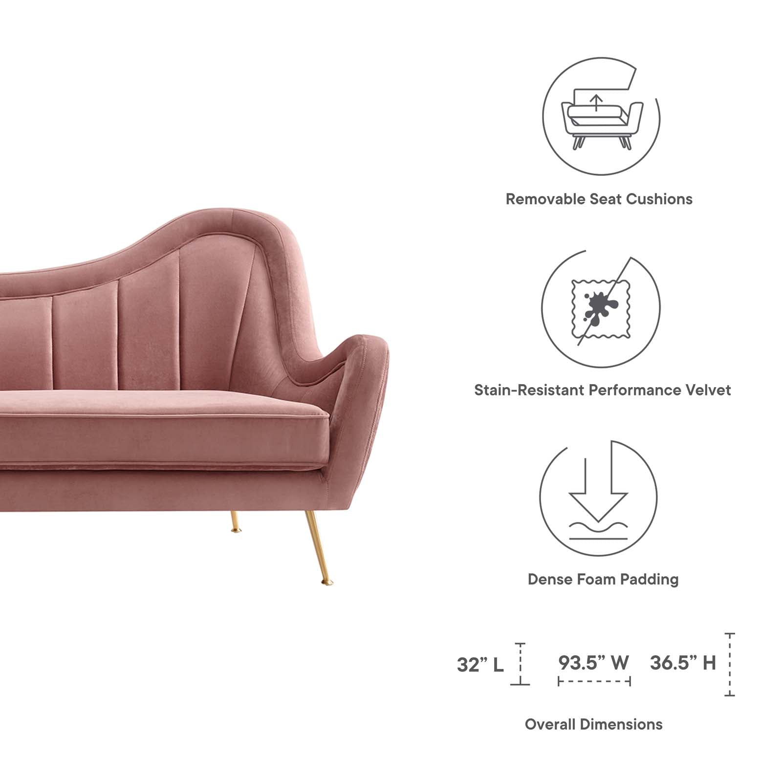Modway Sofas & Couches - Cheshire Channel Tufted Performance Velvet Sofa Dusty Rose