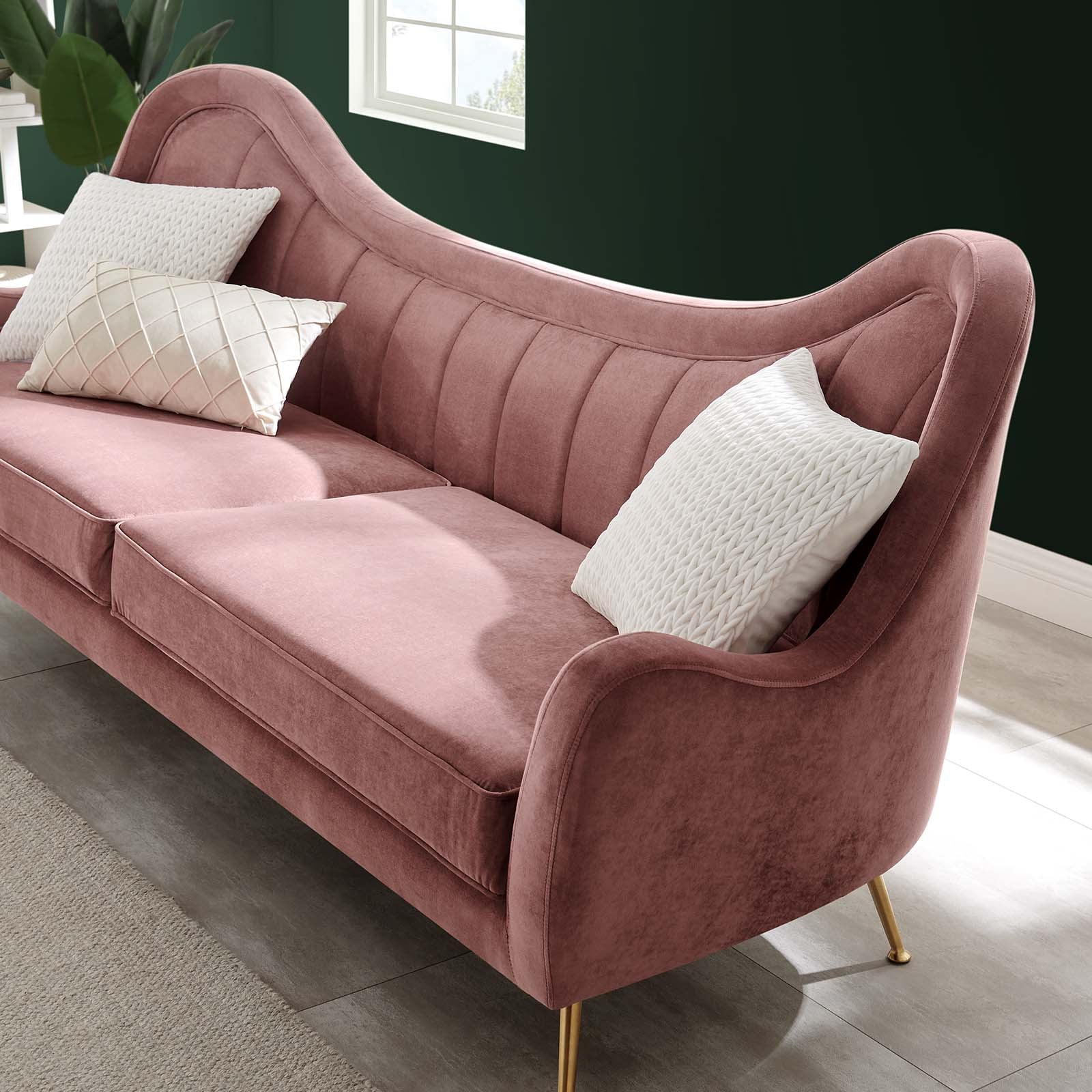 Modway Sofas & Couches - Cheshire Channel Tufted Performance Velvet Sofa Dusty Rose