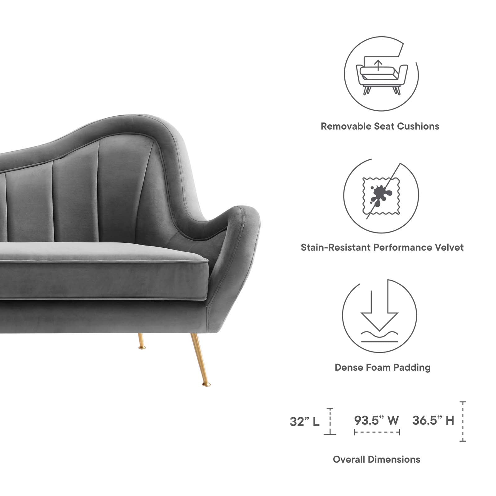 Modway Sofas & Couches - Cheshire Channel Tufted Performance Velvet Sofa Gray