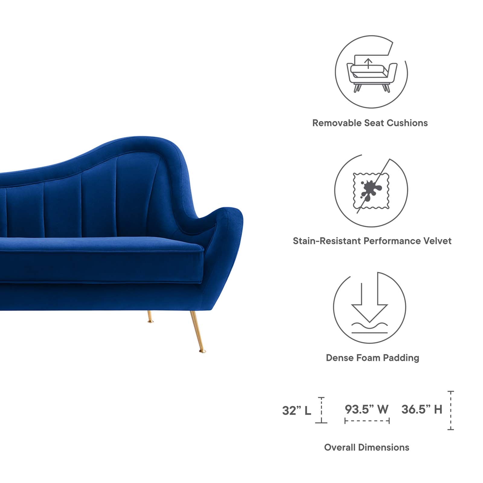Modway Sofas & Couches - Cheshire Channel Tufted Performance Velvet Sofa Navy