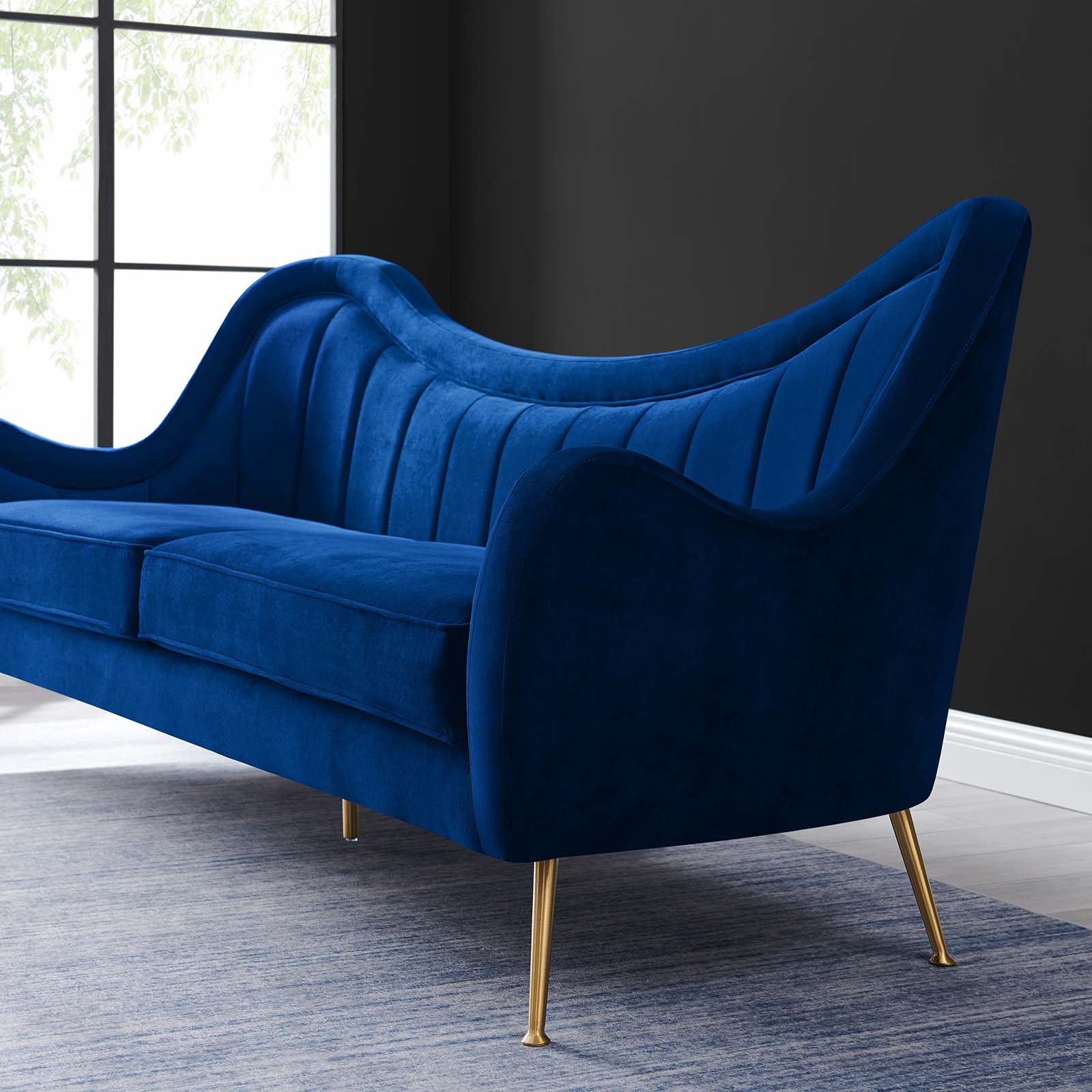 Modway Sofas & Couches - Cheshire Channel Tufted Performance Velvet Sofa Navy