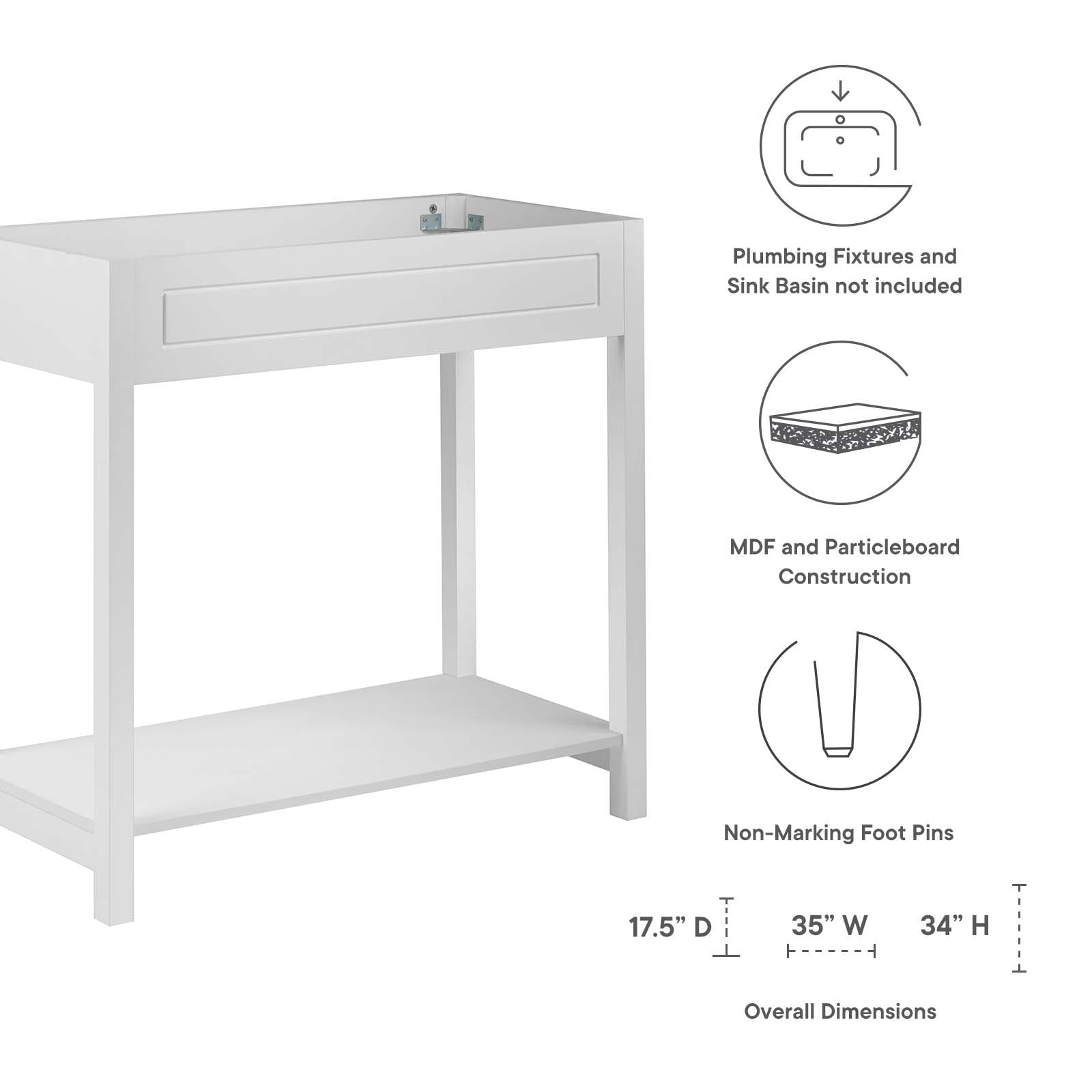 Modway Bathroom Vanity - Altura 36" Bathroom Vanity Cabinet White