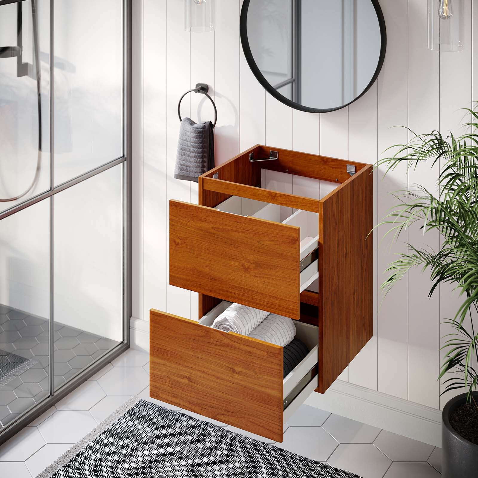 Modway Bathroom Vanity - Scenic 18" Wall-Mount Bathroom Vanity Cabinet Cherry Walnut