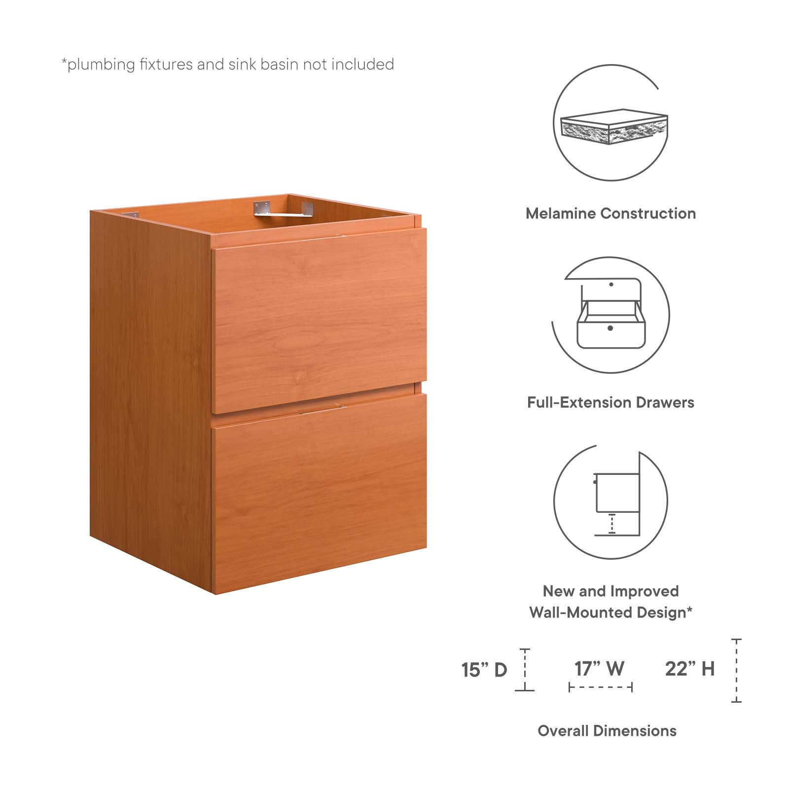 Modway Bathroom Vanity - Scenic 18" Wall-Mount Bathroom Vanity Cabinet Cherry Walnut