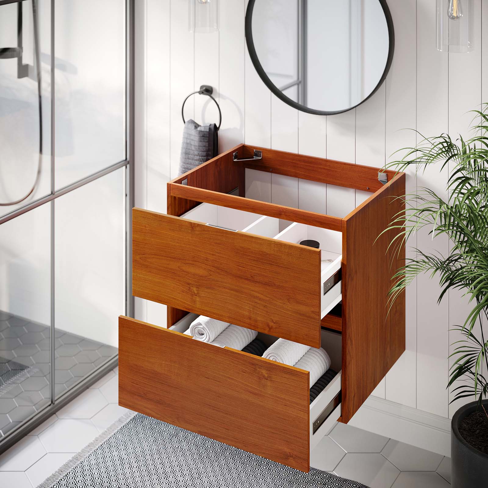 Modway Bathroom Vanity - Scenic 24" Wall-Mount Bathroom Vanity Cabinet Cherry Walnut