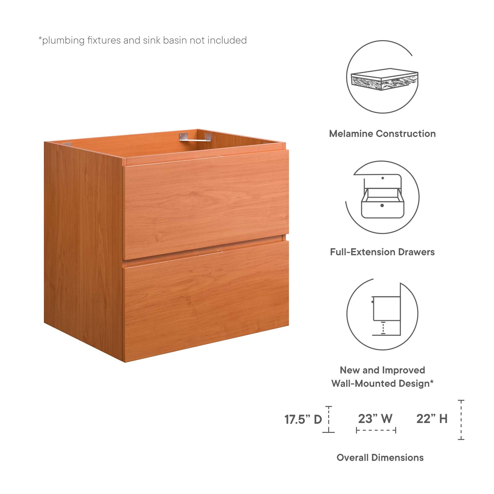 Modway Bathroom Vanity - Scenic 24" Wall-Mount Bathroom Vanity Cabinet Cherry Walnut