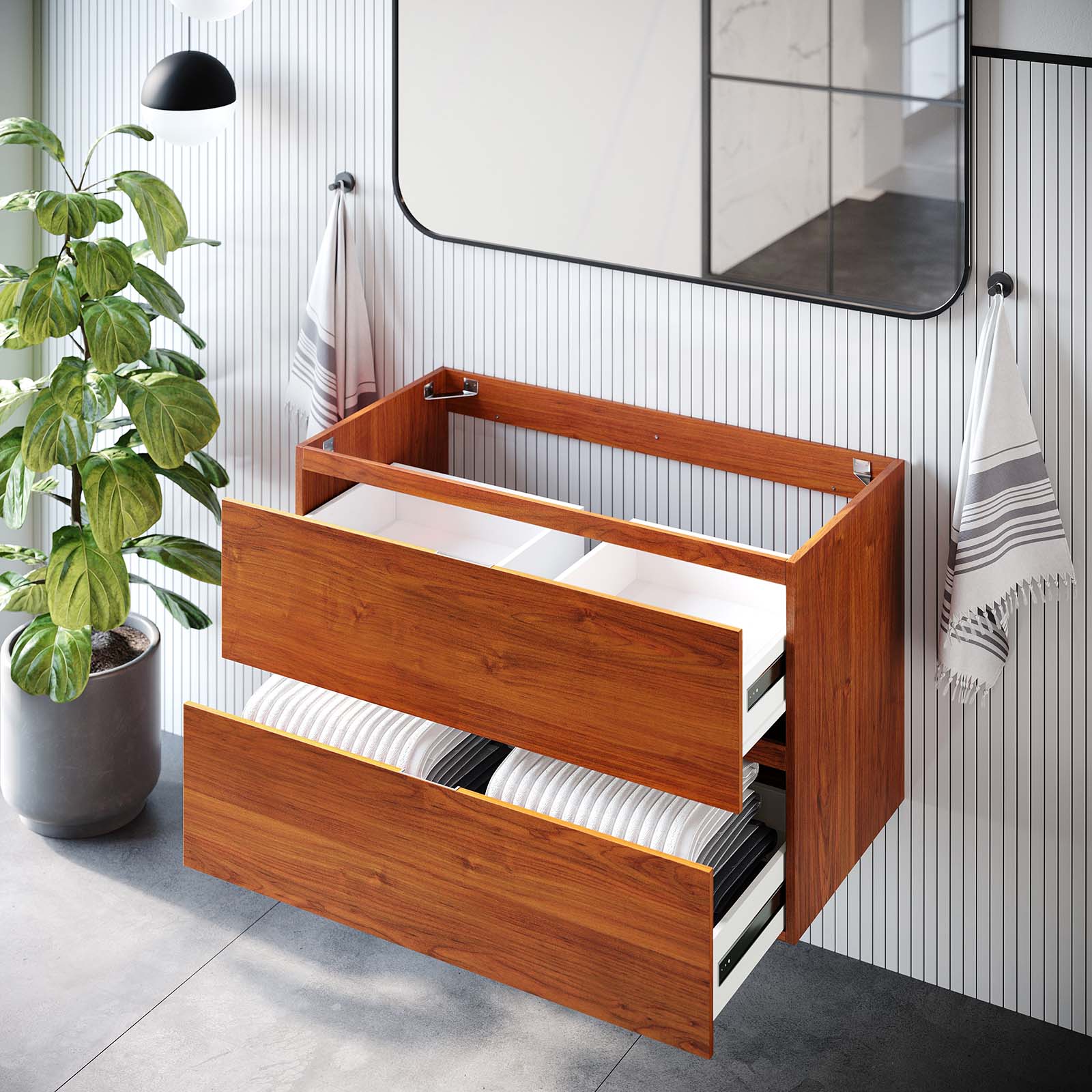 Modway Bathroom Vanity - Scenic 36" Wall-Mount Bathroom Vanity Cabinet Cherry Walnut