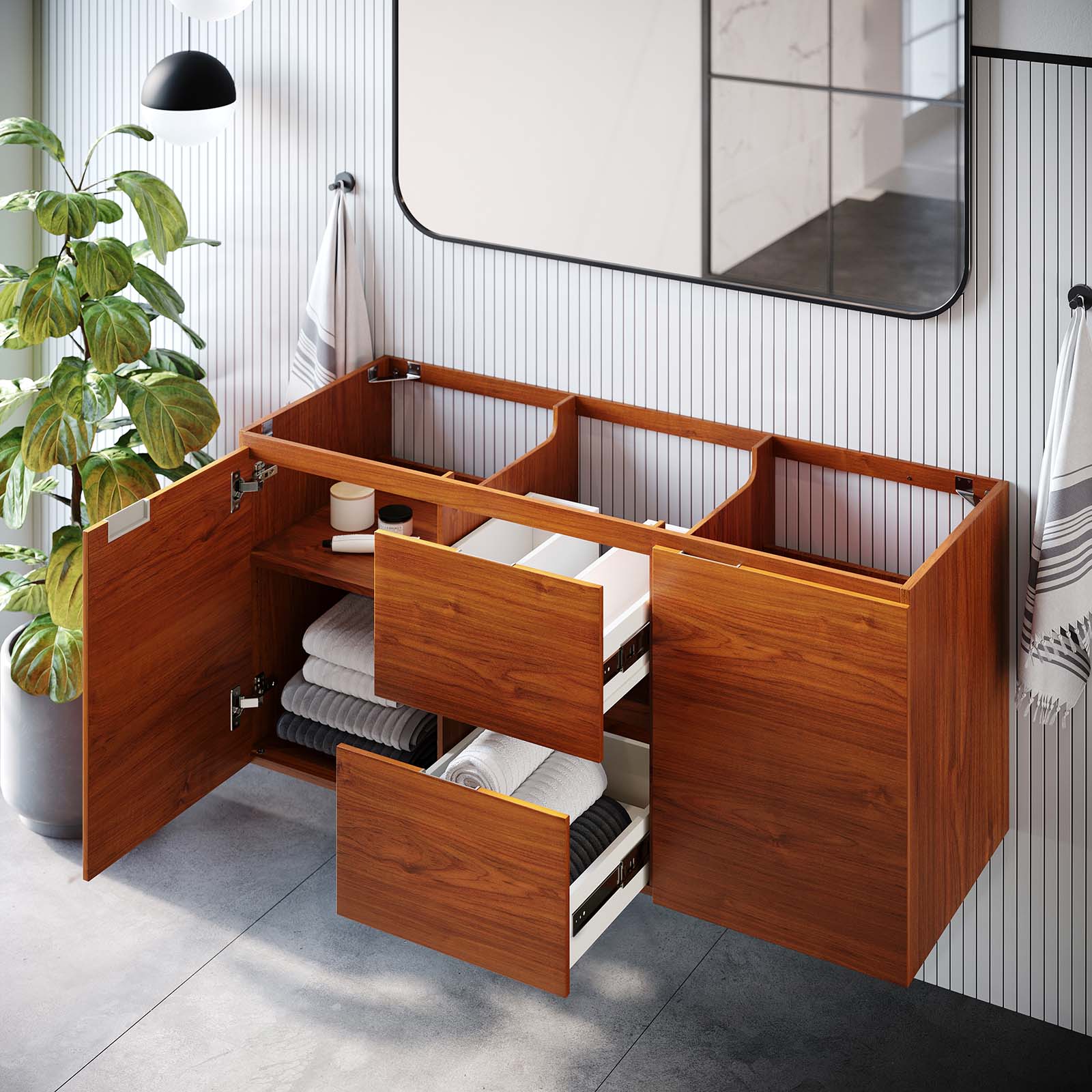 Modway Bathroom Vanity - Scenic 48" Single Wall-Mount Bathroom Vanity Cabinet Cherry Walnut