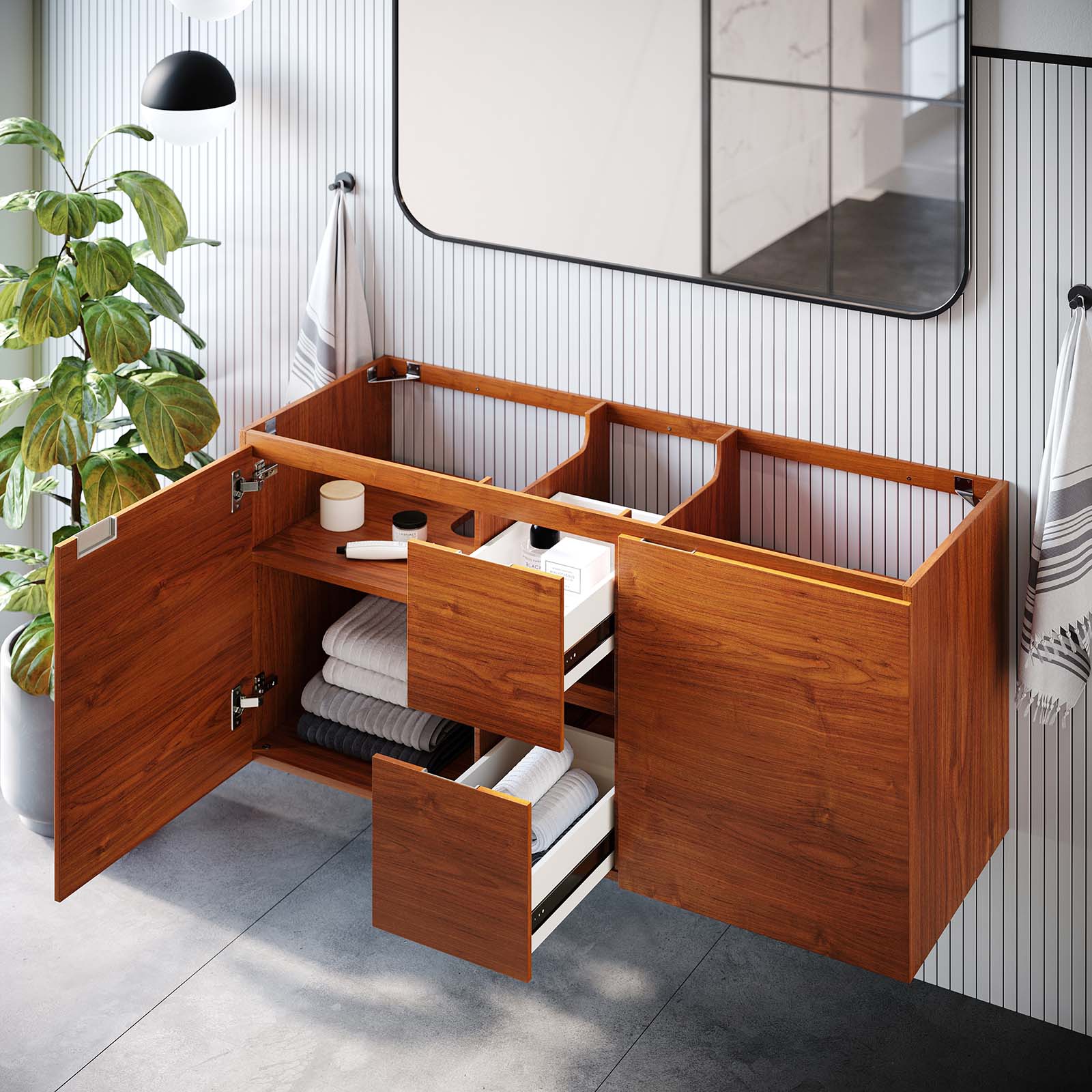 Modway Bathroom Vanity - Scenic 48" Double Wall-Mount Bathroom Vanity Cabinet Cherry Walnut