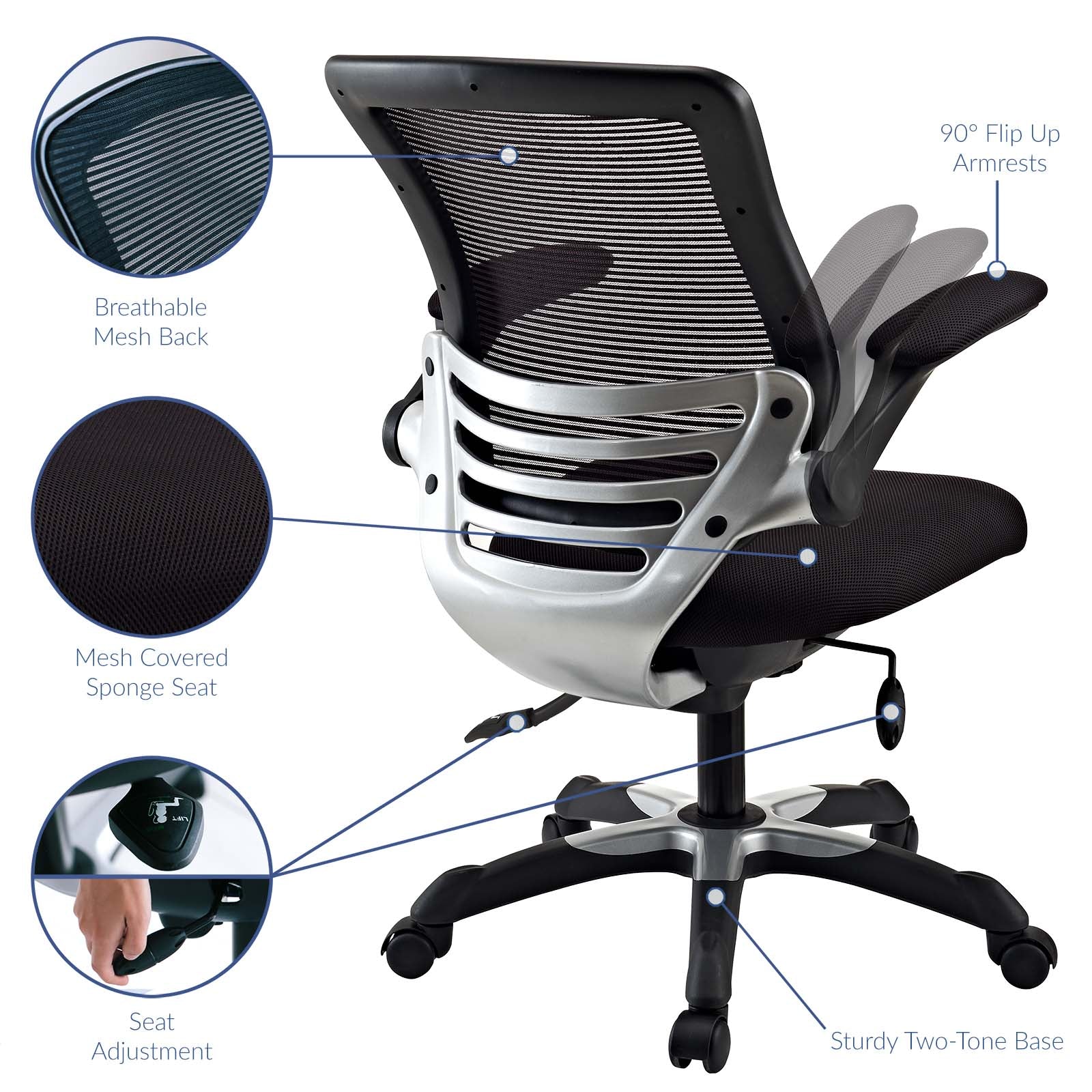Modway Task Chairs - Edge Mesh Office Chair Black