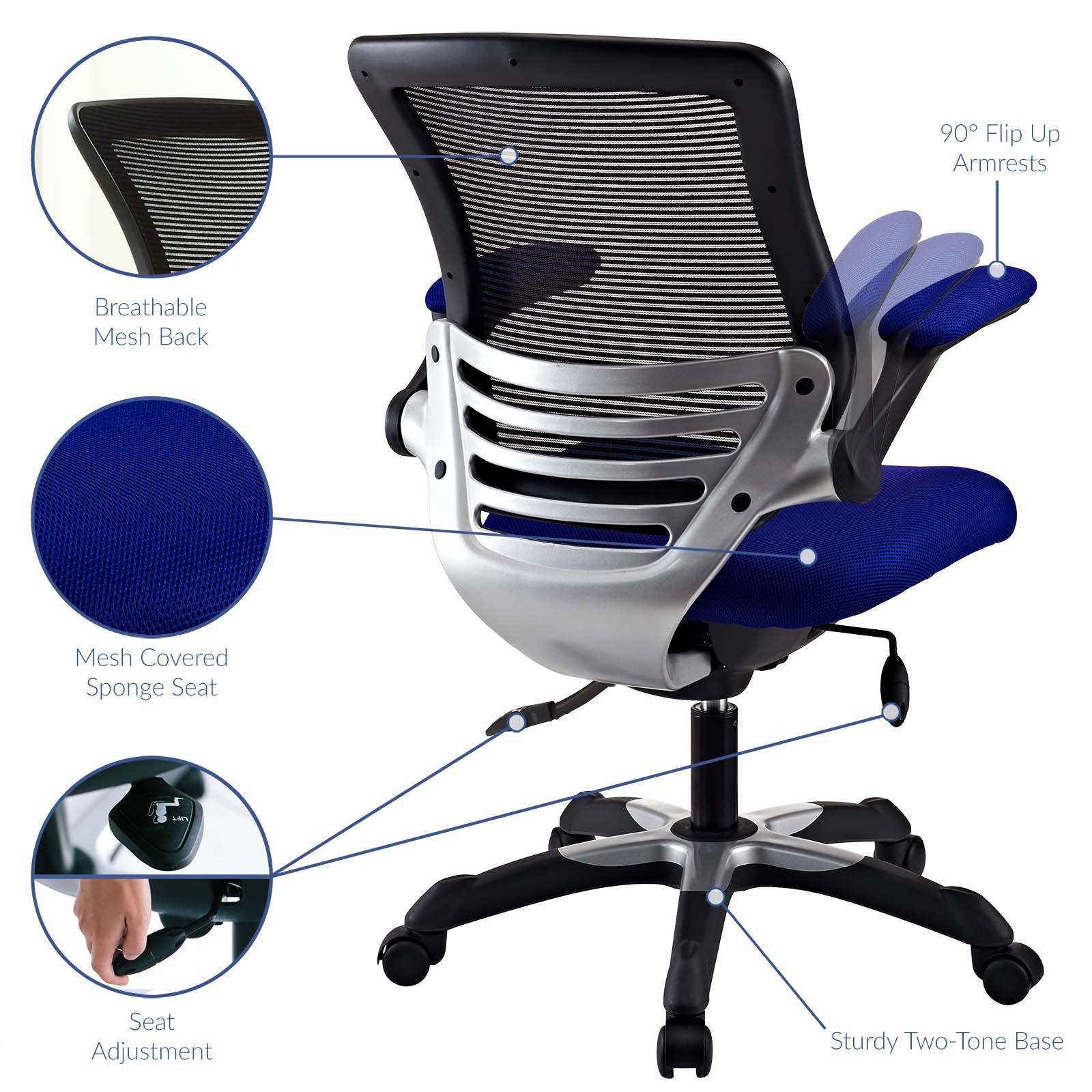 Modway Task Chairs - Edge Mesh Office Chair Blue