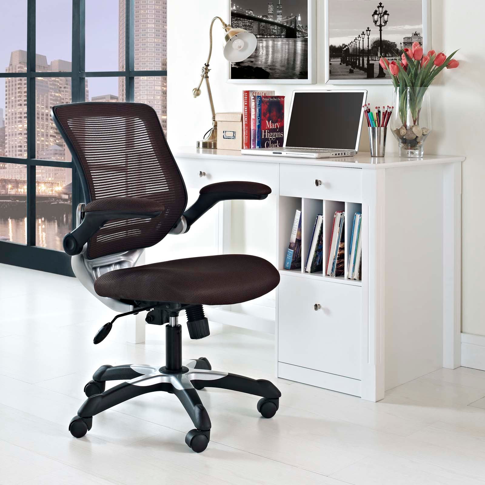 Modway Task Chairs - Edge Mesh Office Chair Brown
