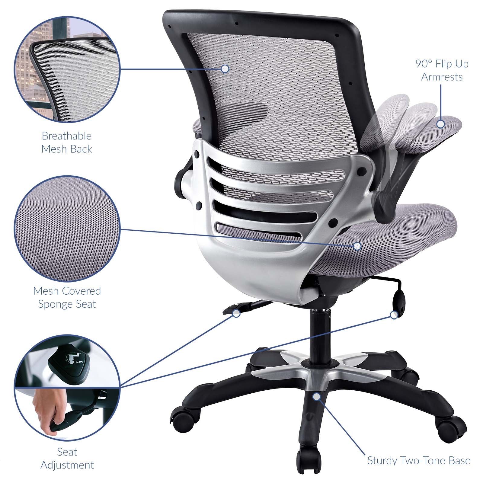 Modway Task Chairs - Edge Mesh Office Chair Gray