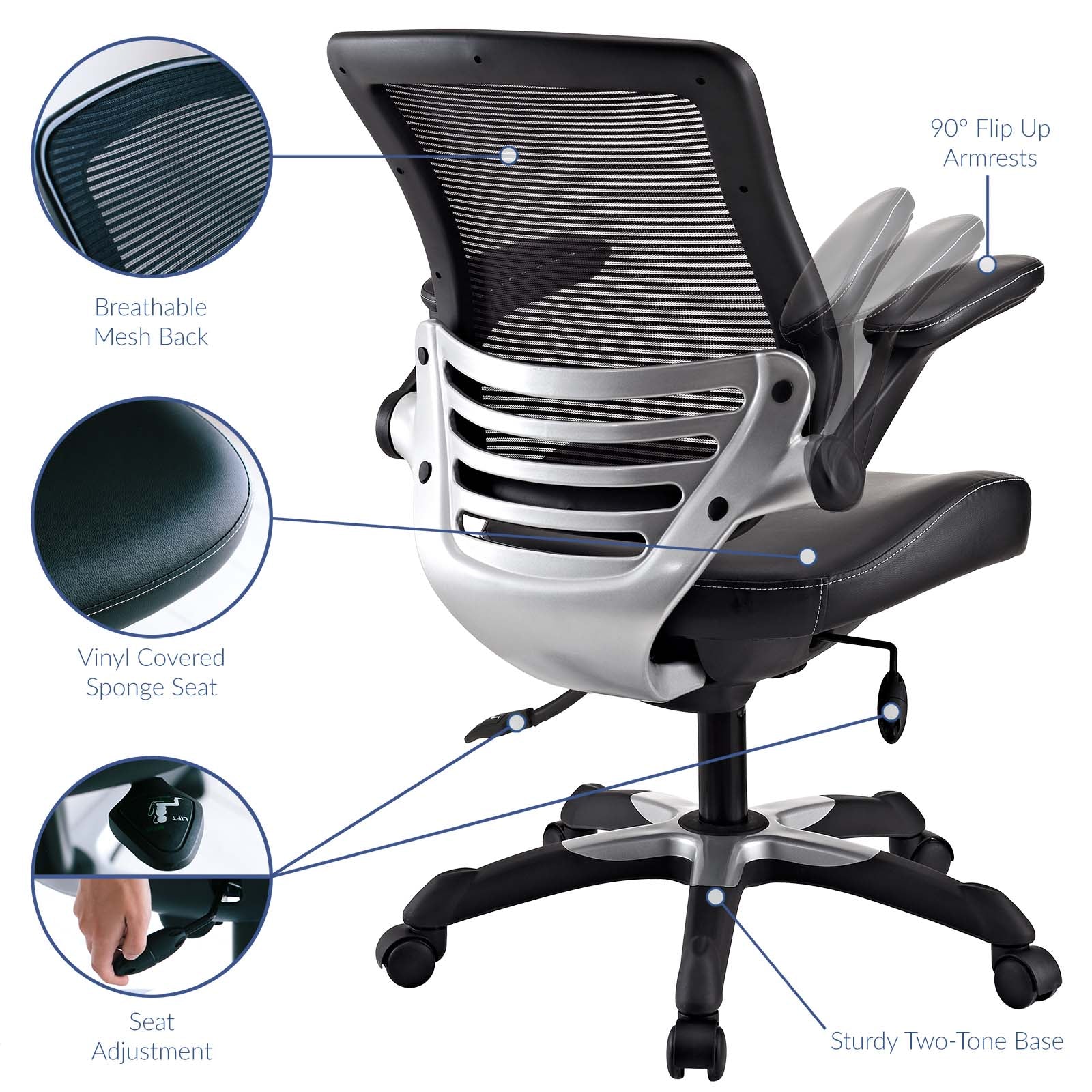 Modway Task Chairs - Edge Vinyl Office Chair Black