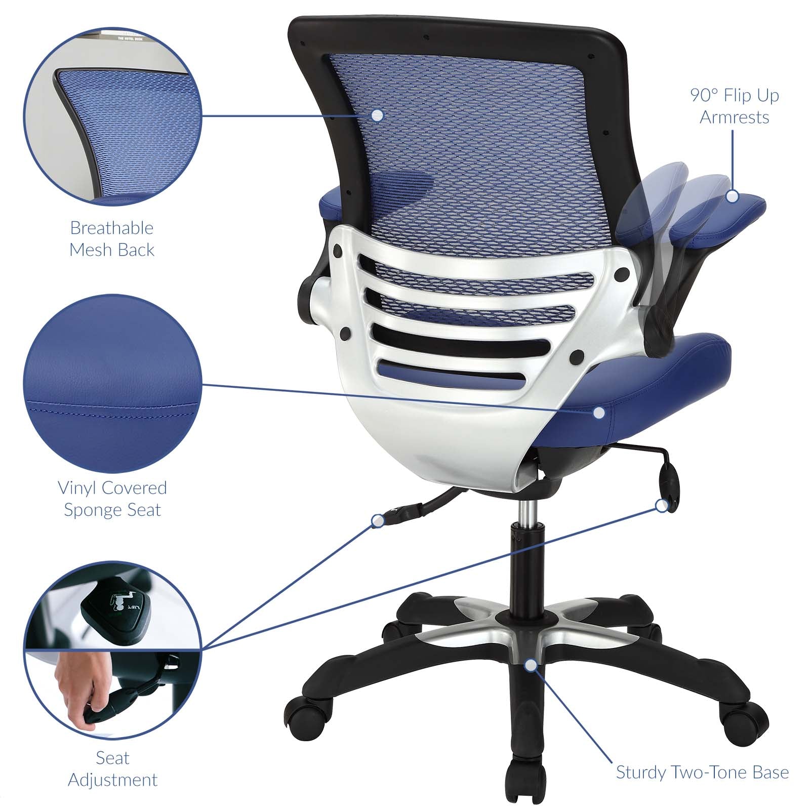 Modway Task Chairs - Edge Vinyl Office Chair Blue