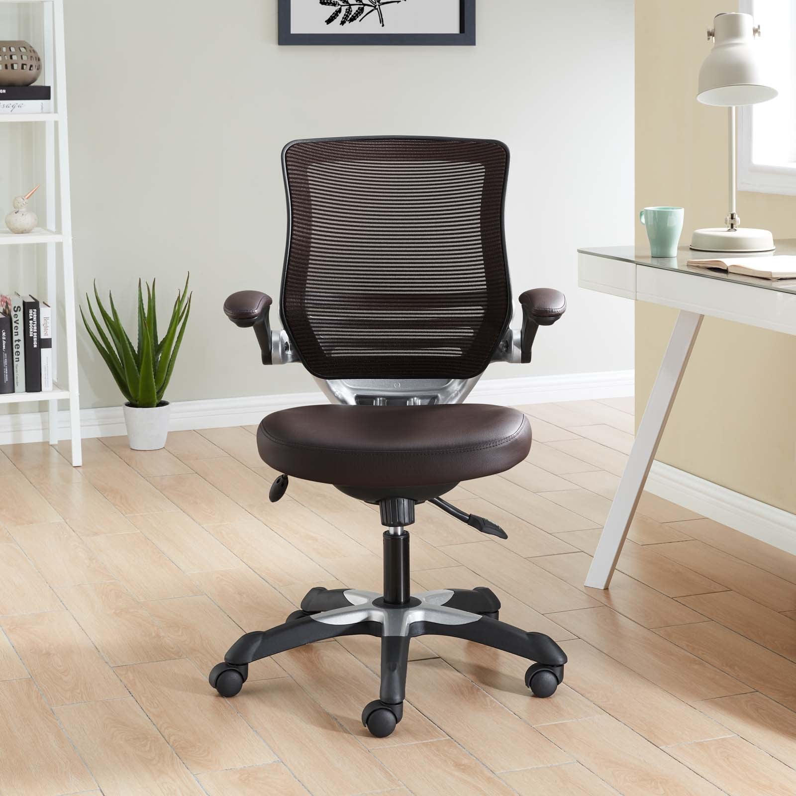 Modway Task Chairs - Edge Vinyl Office Chair Brown