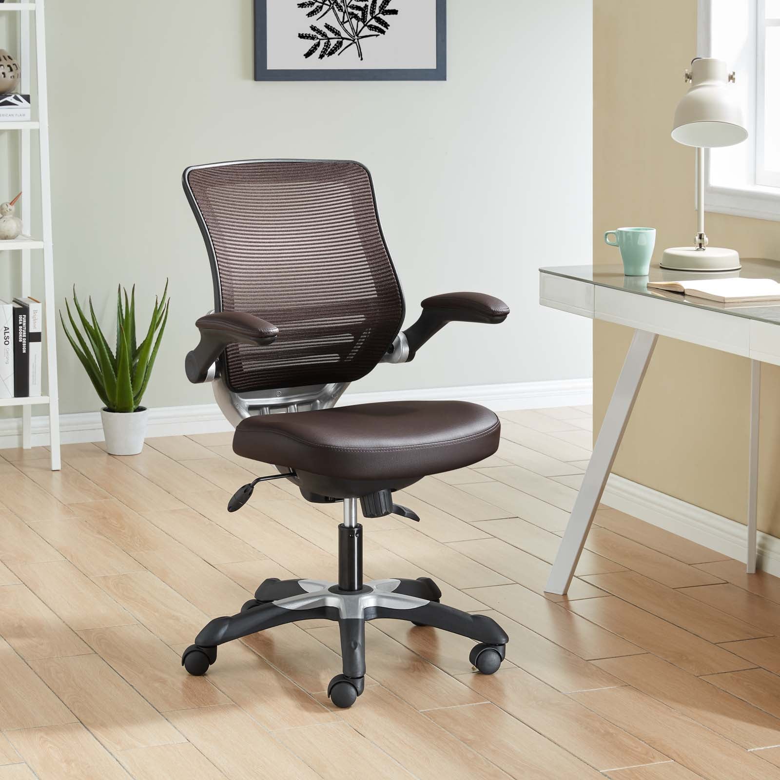 Modway Task Chairs - Edge Vinyl Office Chair Brown