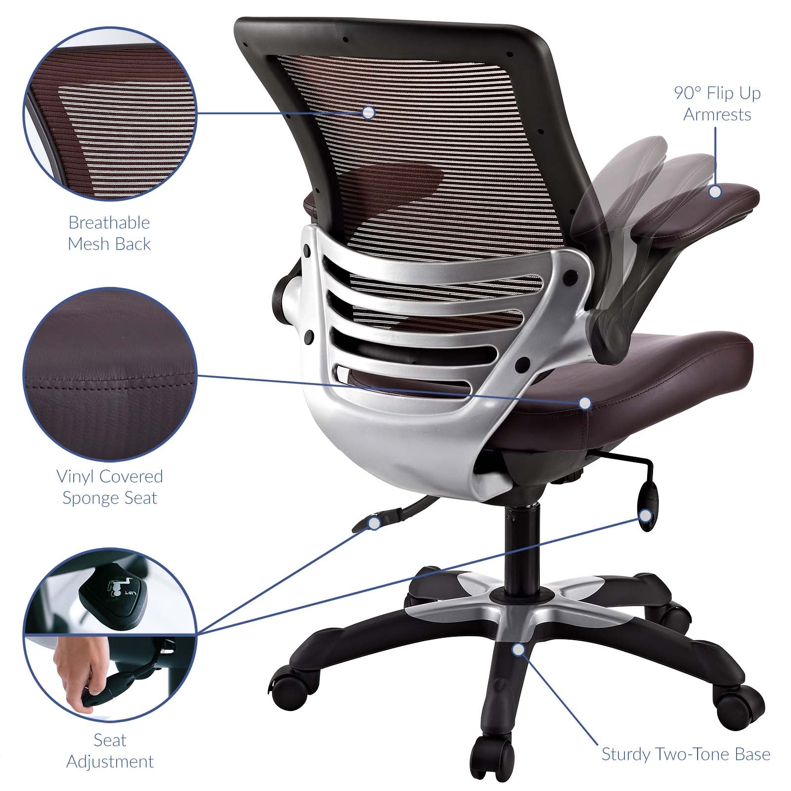 Modway Task Chairs - Edge Vinyl Office Chair Brown