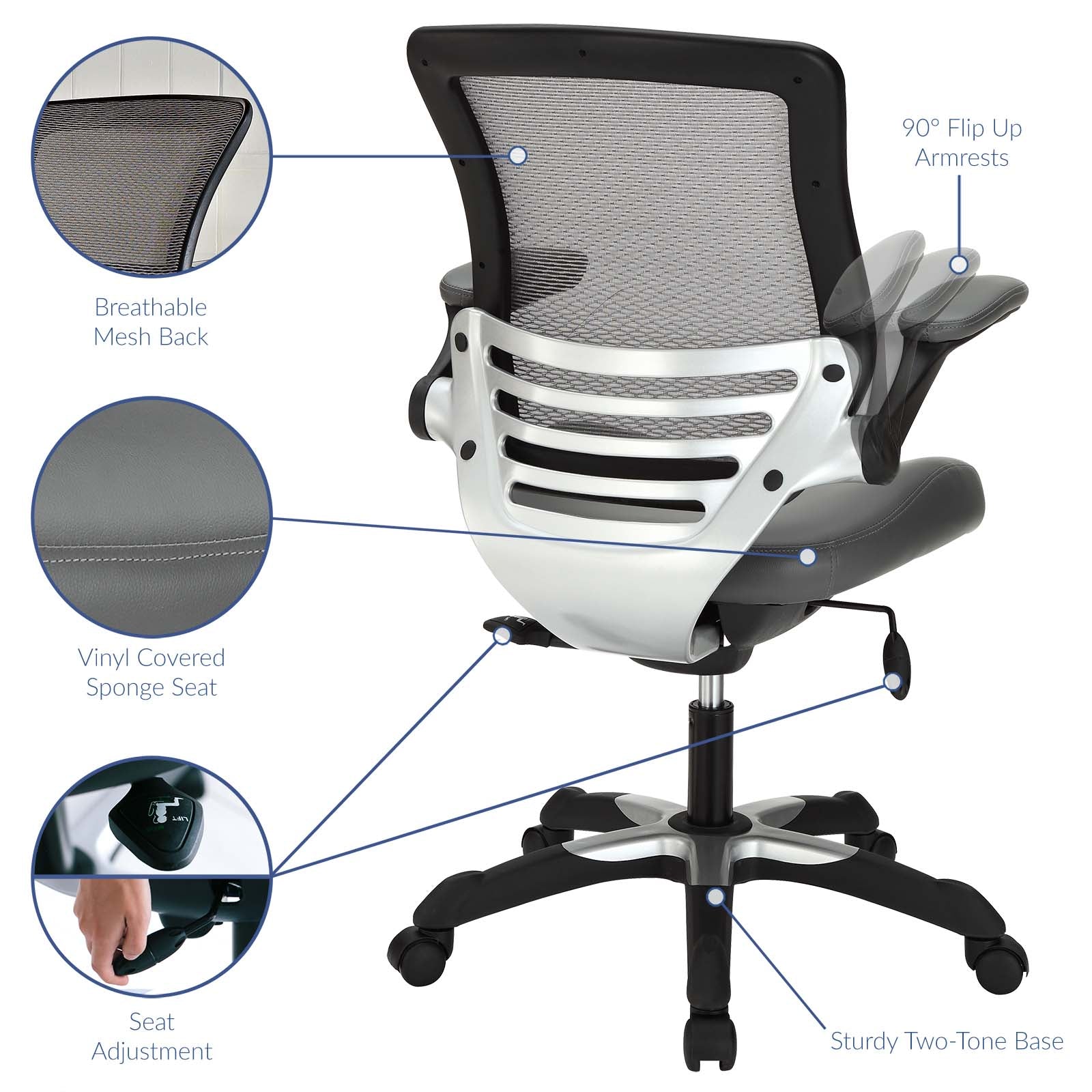 Modway Task Chairs - Edge Vinyl Office Chair Gray
