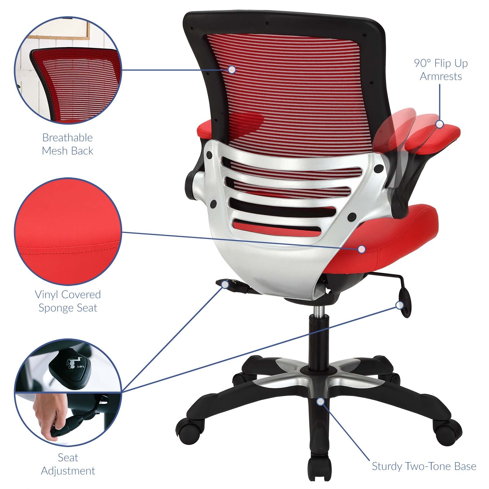 Modway Task Chairs - Edge Vinyl Office Chair Red