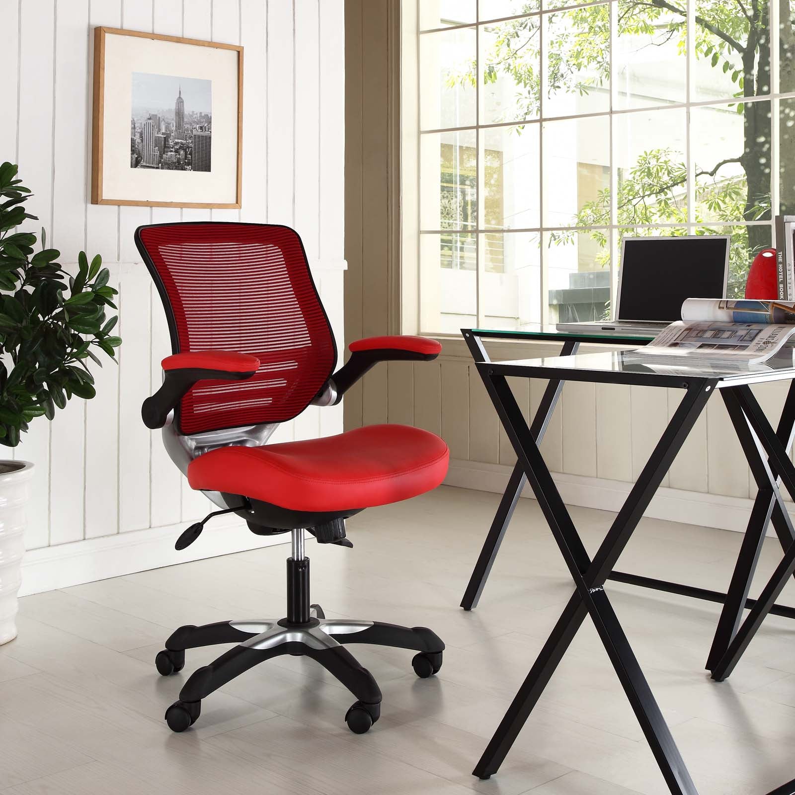 Modway Task Chairs - Edge Vinyl Office Chair Red