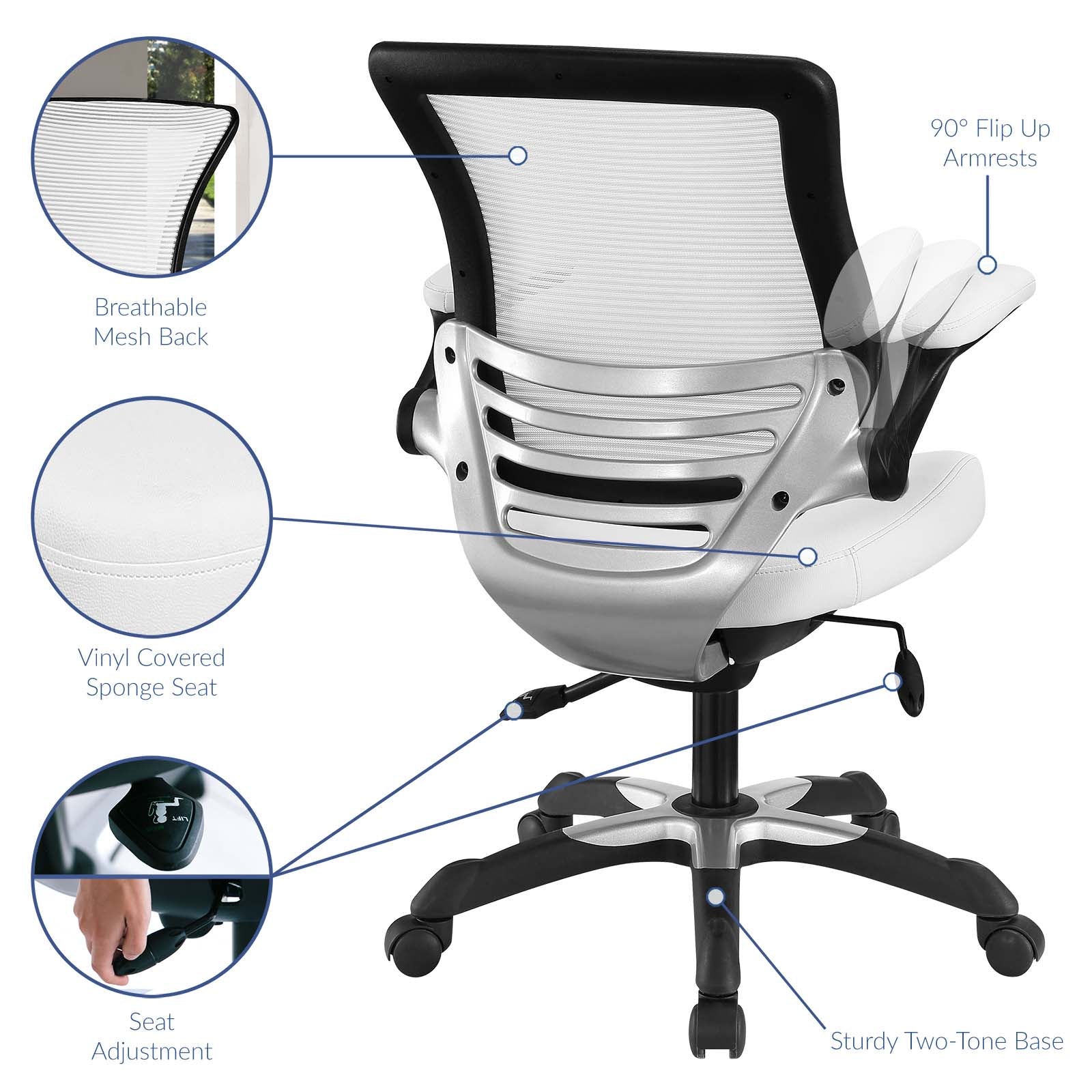 Modway Task Chairs - Edge Vinyl Office Chair White