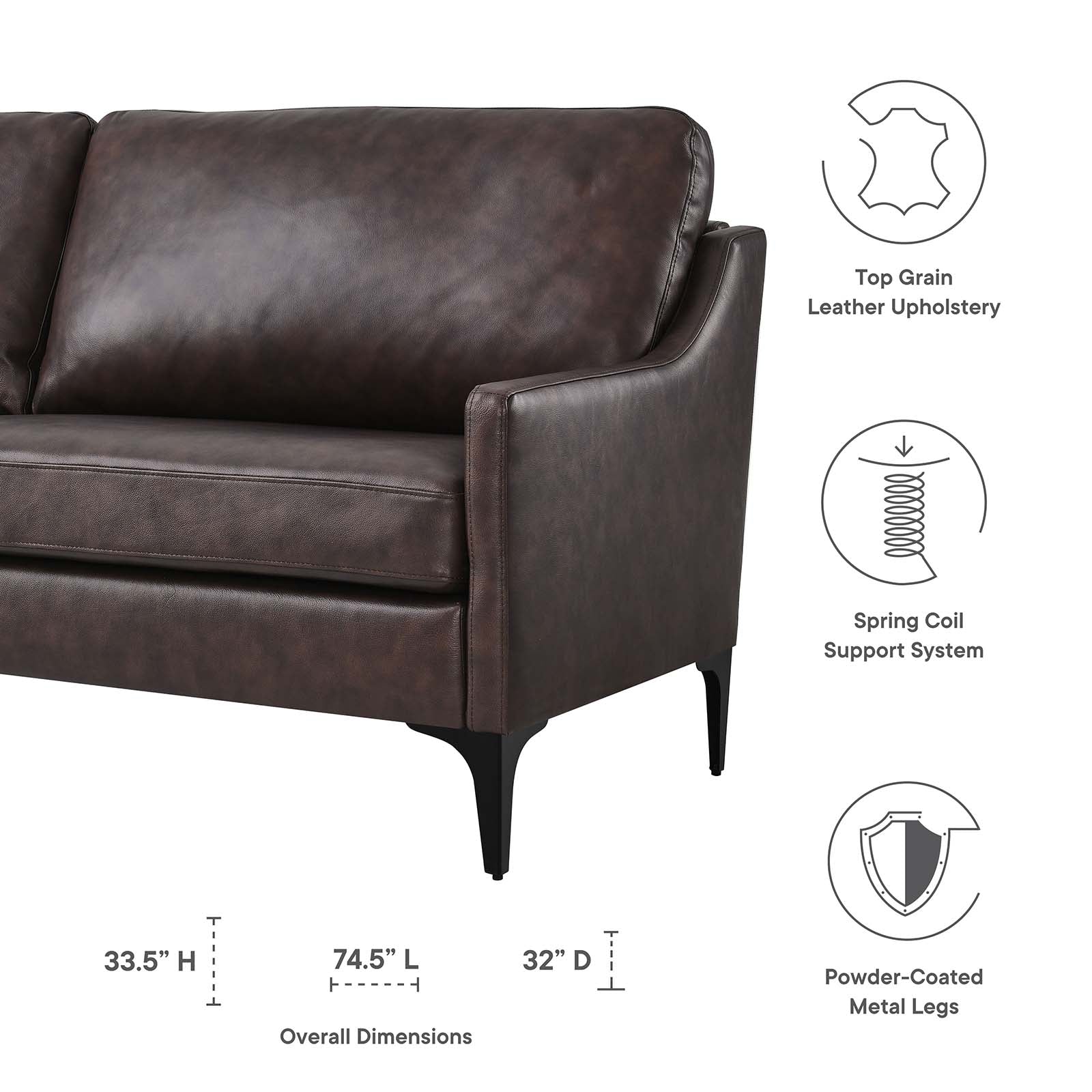 Modway Sofas & Couches - Corland Leather Sofa Brown