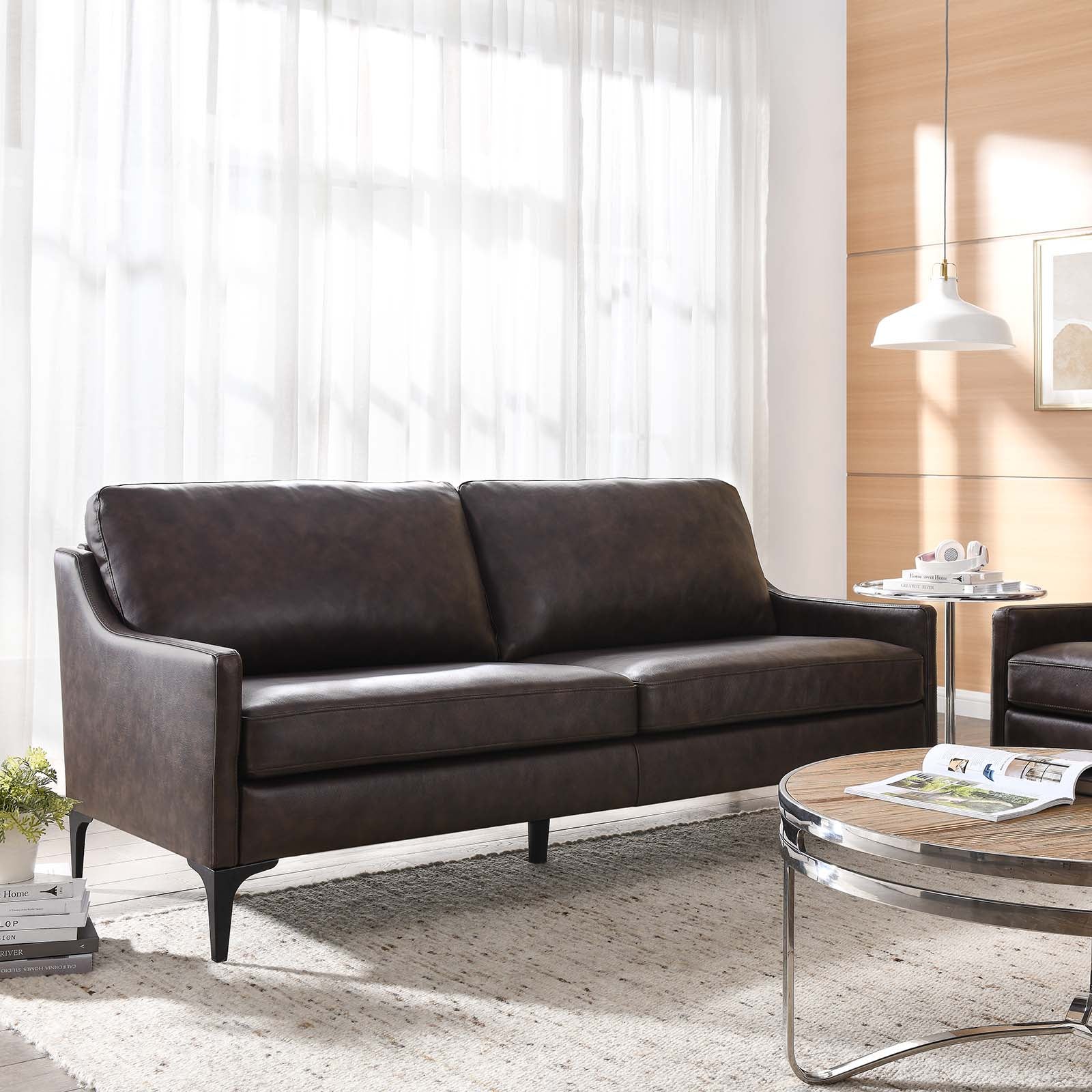 Modway Sofas & Couches - Corland Leather Sofa Brown