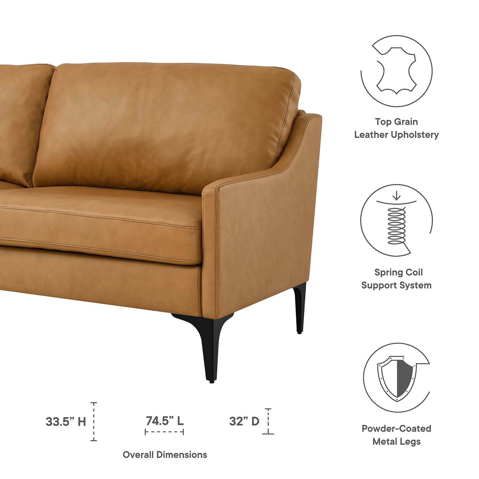 Modway Sofas & Couches - Corland Leather Sofa Tan