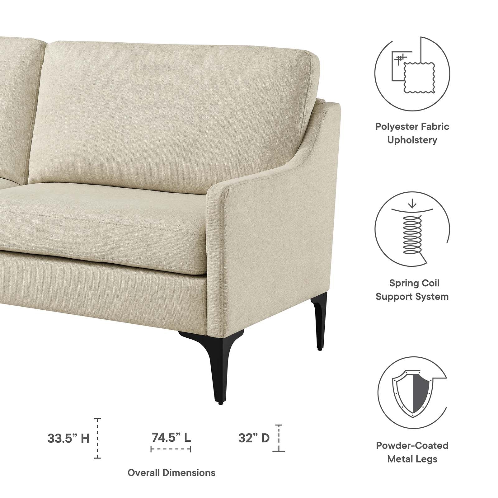 Modway Sofas & Couches - Corland Upholstered Fabric Sofa Beige