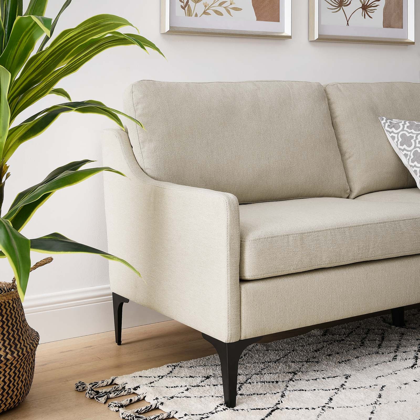 Modway Sofas & Couches - Corland Upholstered Fabric Sofa Beige