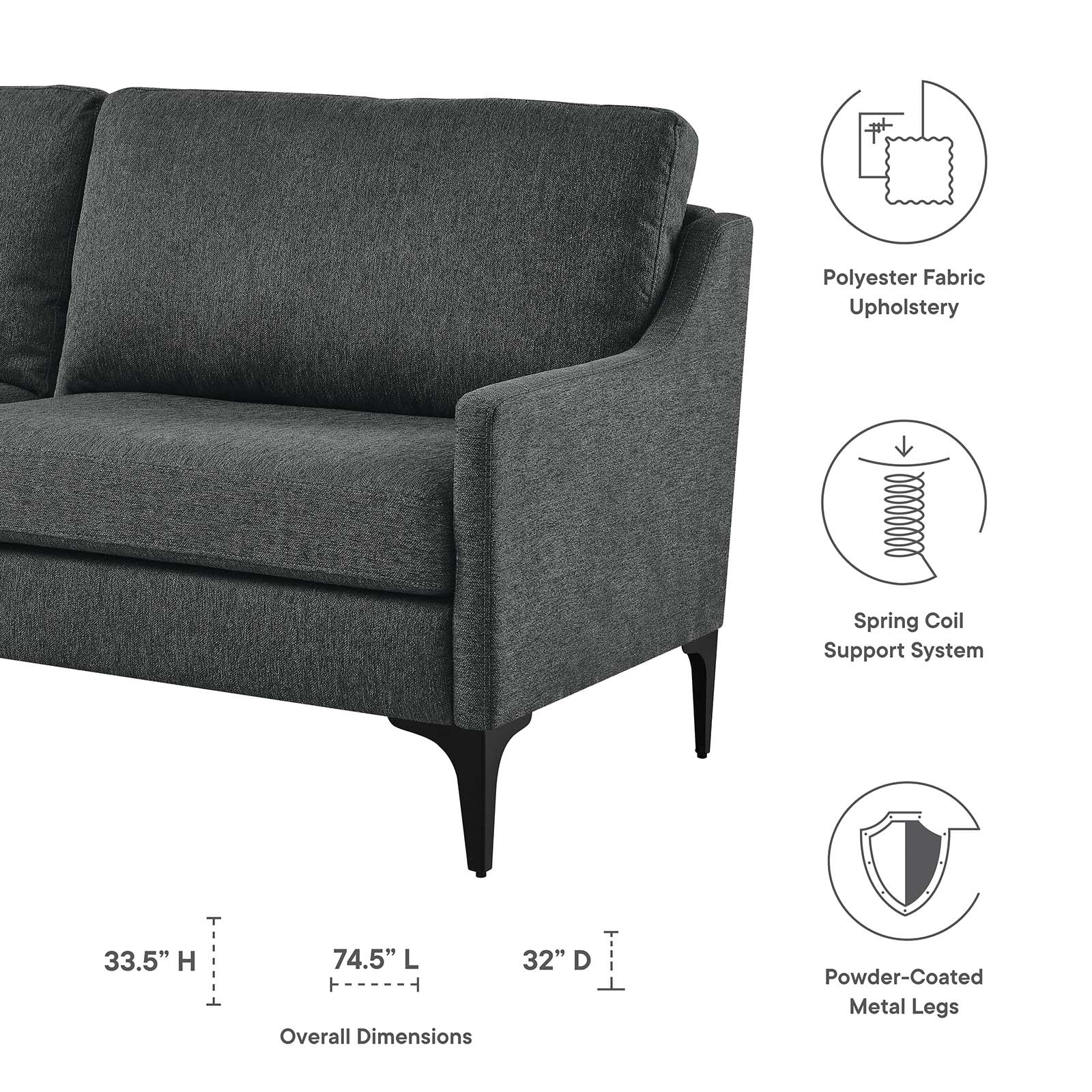 Modway Sofas & Couches - Corland Upholstered Fabric Sofa Charcoal