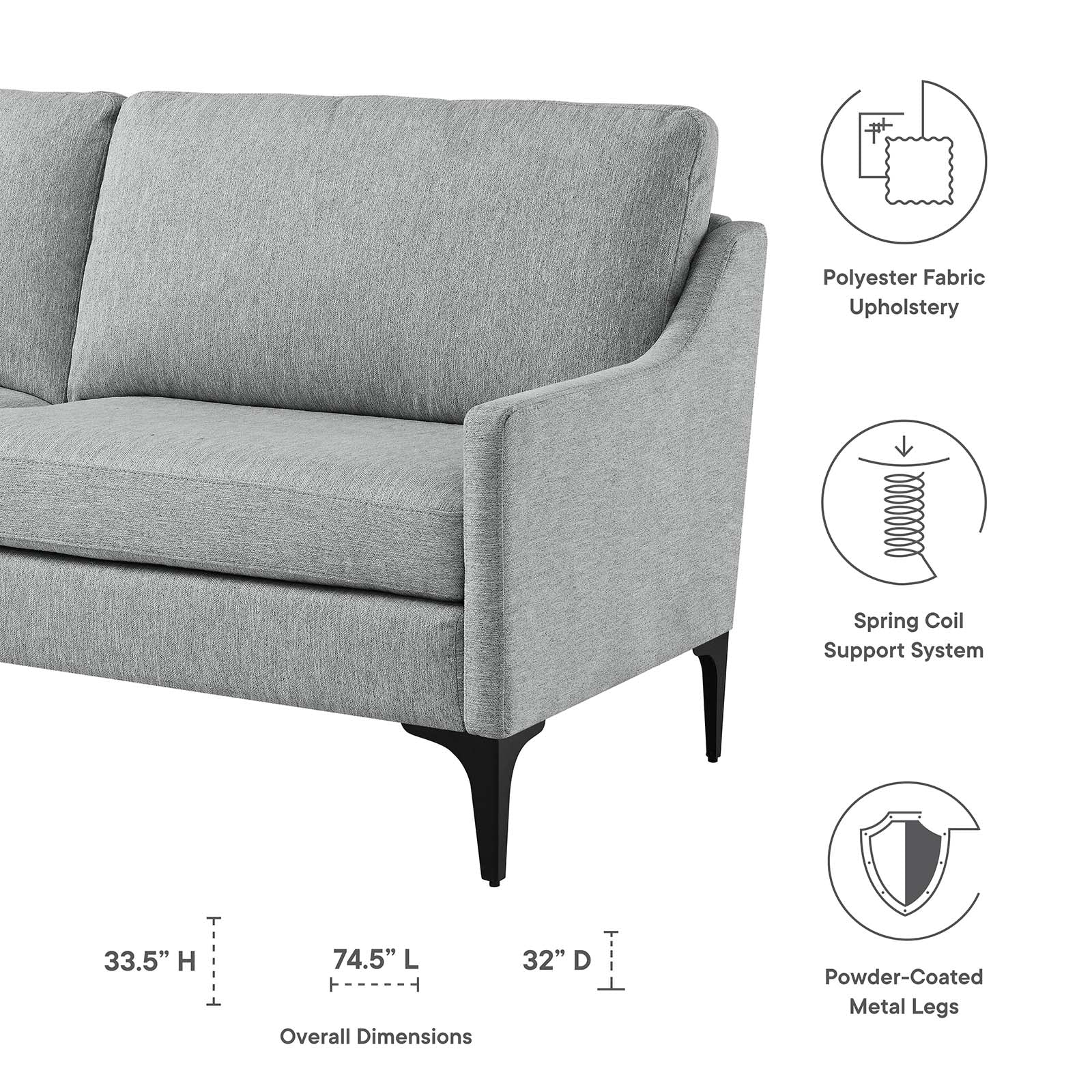 Modway Sofas & Couches - Corland Upholstered Fabric Sofa Light Gray