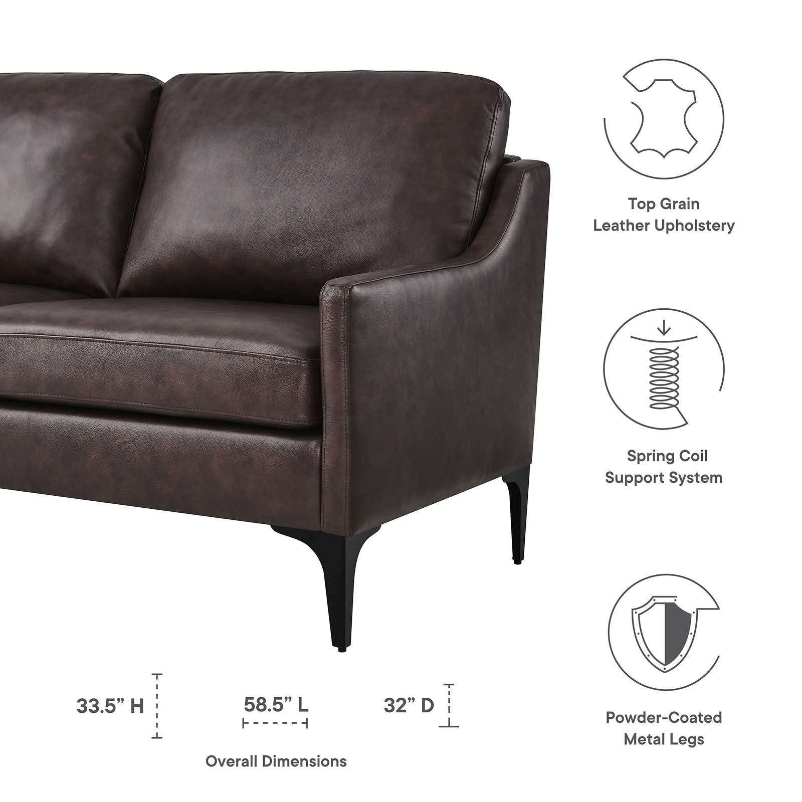Modway Loveseats - Corland Leather Loveseat Brown