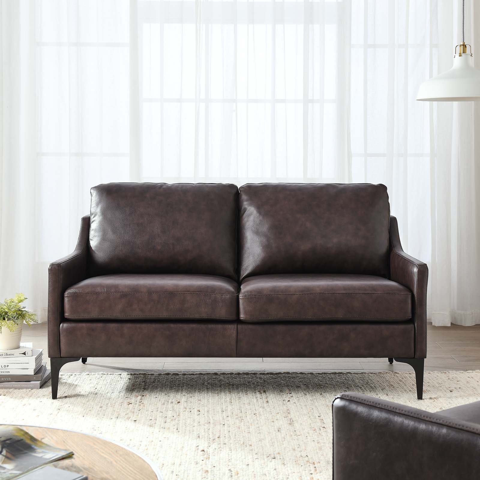 Modway Loveseats - Corland Leather Loveseat Brown
